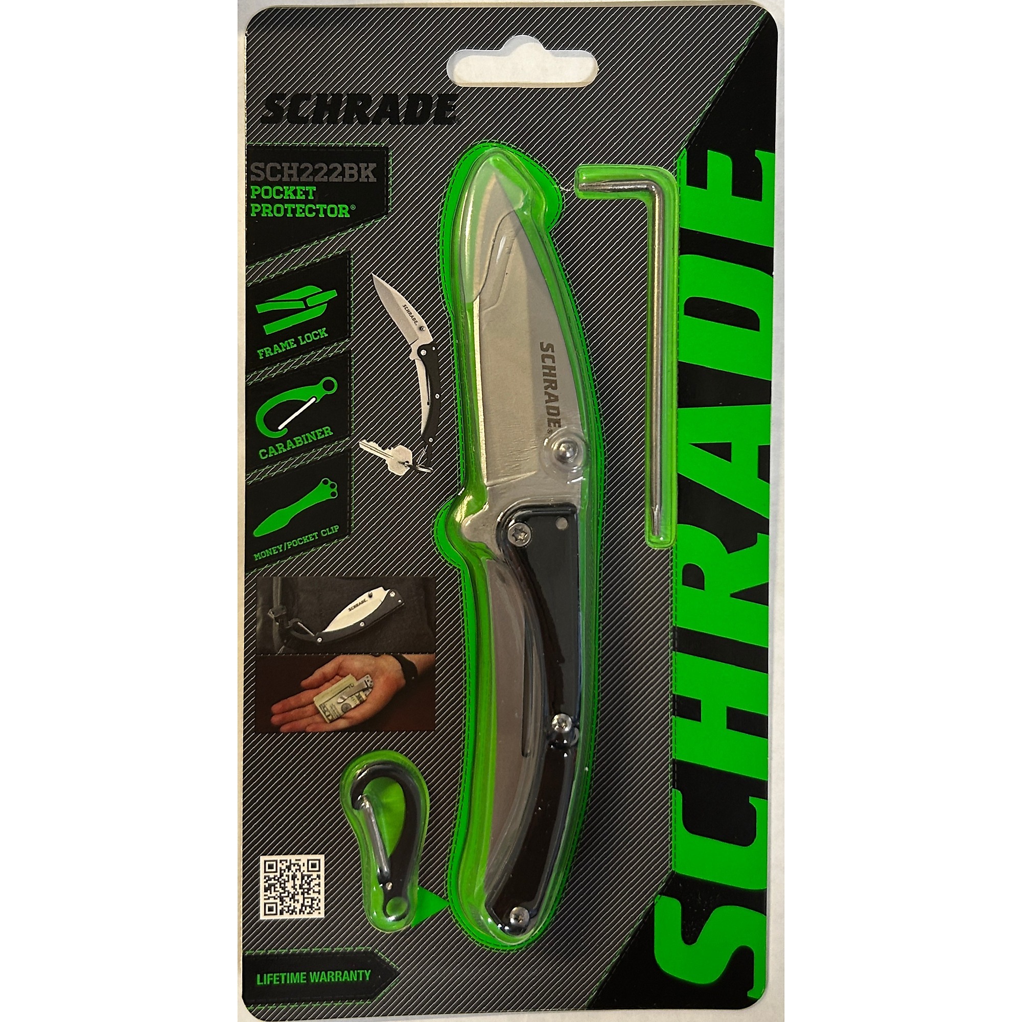 Schrade Pocket Knife with Frame Lock & Carabiner Clip – High Carbon Steel Blade, Thumb Knob Opening, Money/Pocket Clip – Model# SCH226BK