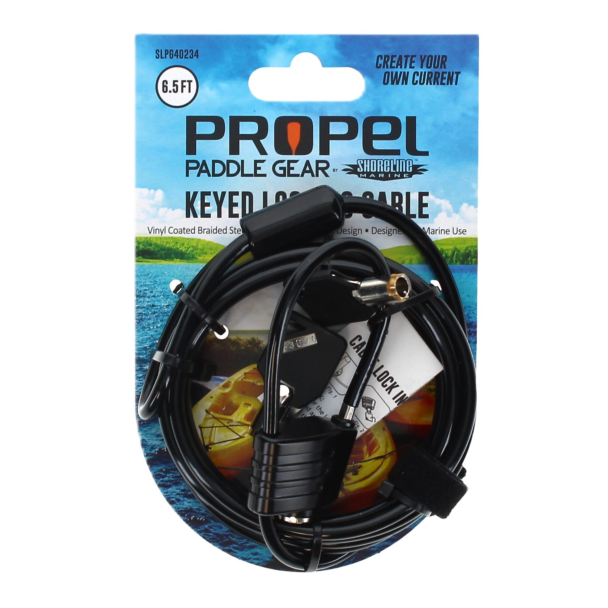 Propel Paddle Gear Marine Locking Cable 6.5ft. Vinyl Coated Steel Cable Rust Resistant Design for Marine Use Boating & Fishing Gear Cable