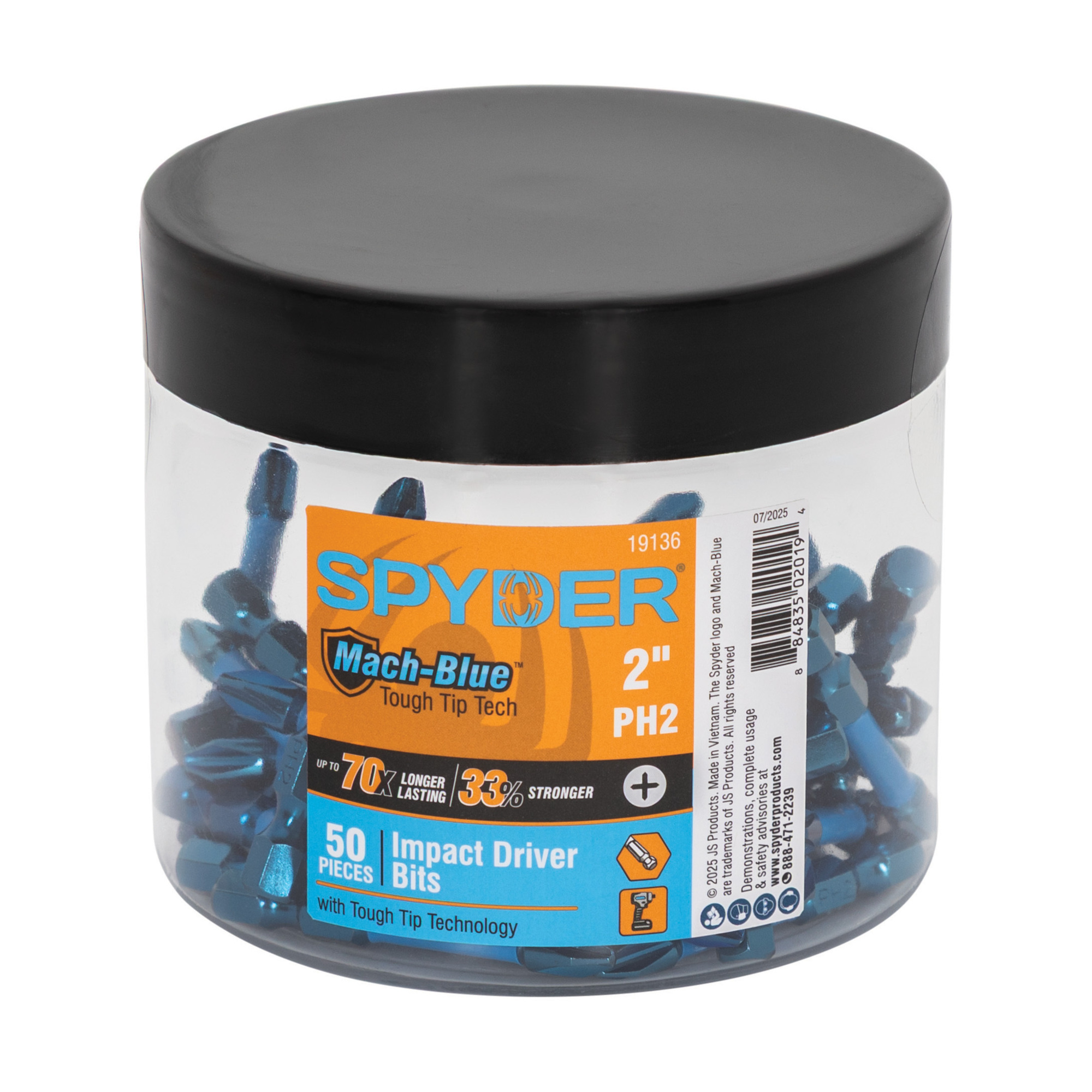 Spyder PH2 Impact Driver Bits — 2in., Mach-Blue Tough Tip, 50-Pack, Model# 19136