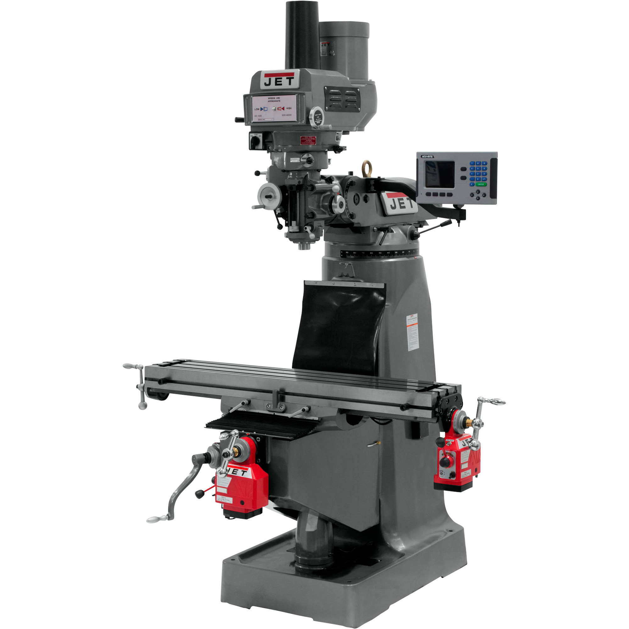 JET Variable Speed Milling Machine with ACU-RITE 203 DRO, X and Y-Axis Powerfeeds and Power Draw Bar, 9in. x 49in., 230 Volt, 3-Phase, Model# JTM-4VS