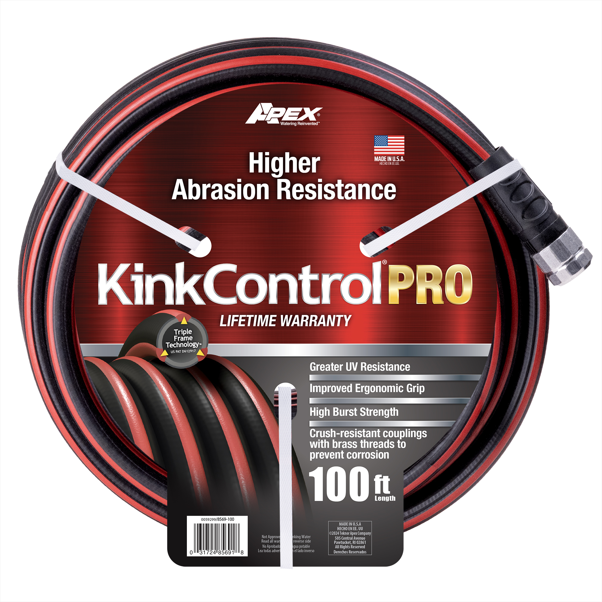 Apex KinkControl Pro Garden Hose, 100ft. x 5/8in., 375 Max. PSI, Black/Red, Model# 8569-100