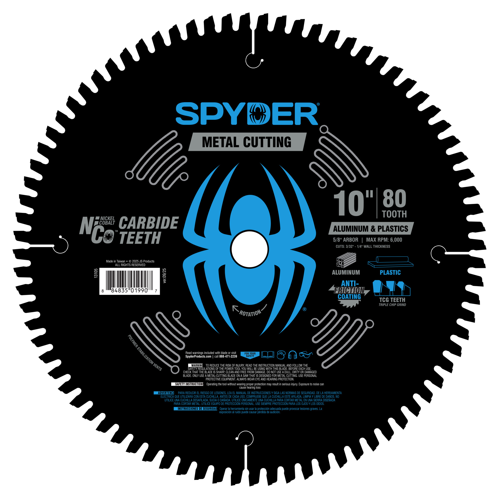Spyder Laminate Flooring Circular Saw Blade — 10in. Diameter, 80-Tooth, PCD-Tipped, Anti-Friction Coating, Model# 13105