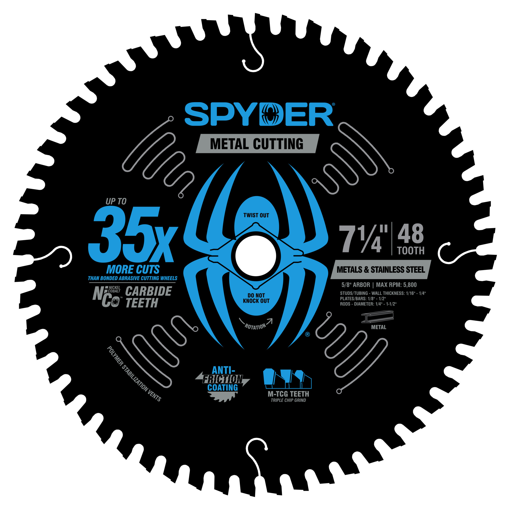 Spyder Medium Metal Cutting Saw Blade — 7 1/4in., 48-Tooth, NiCo Carbide Teeth, Anti-Friction Coating, Model# 13515