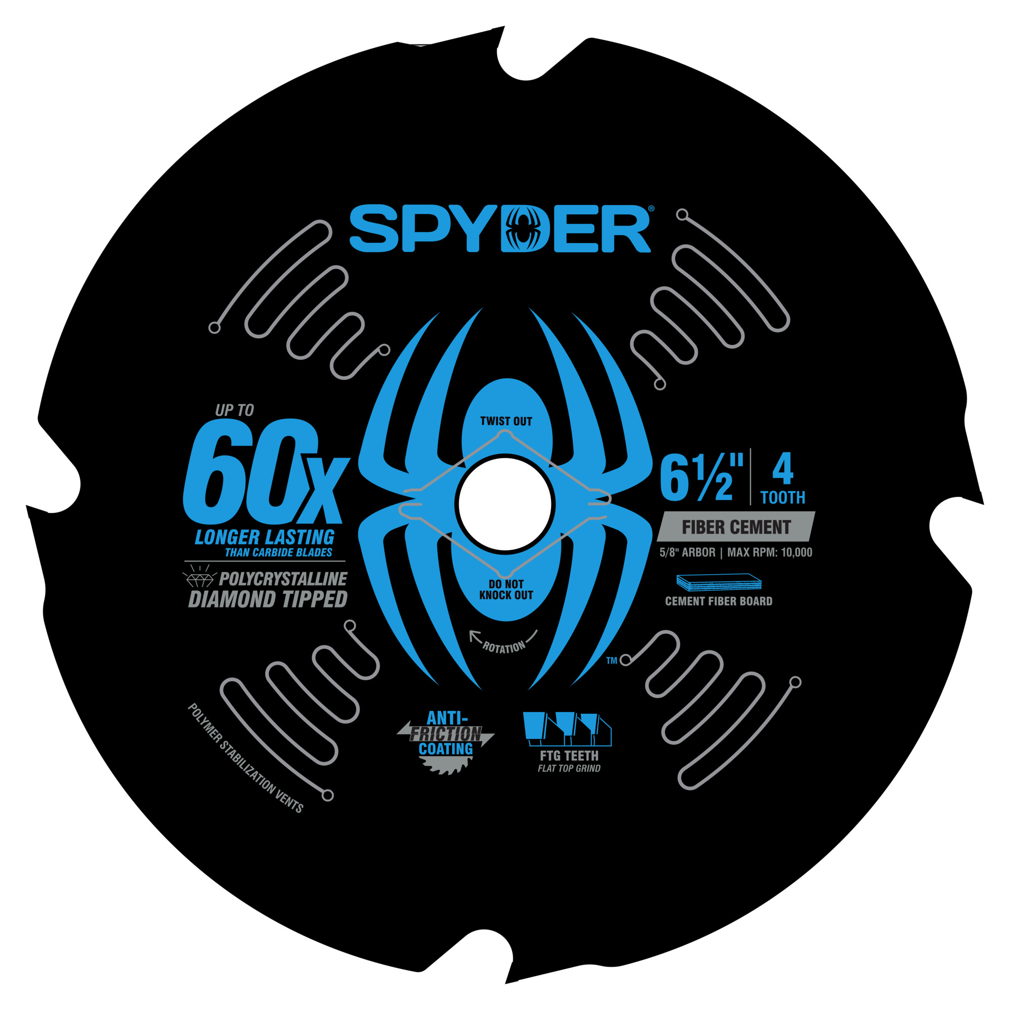 Spyder Diamond-Tipped Saw Blade — 6 1/2in., 4-Tooth, Fiber Cement, Model# 13093