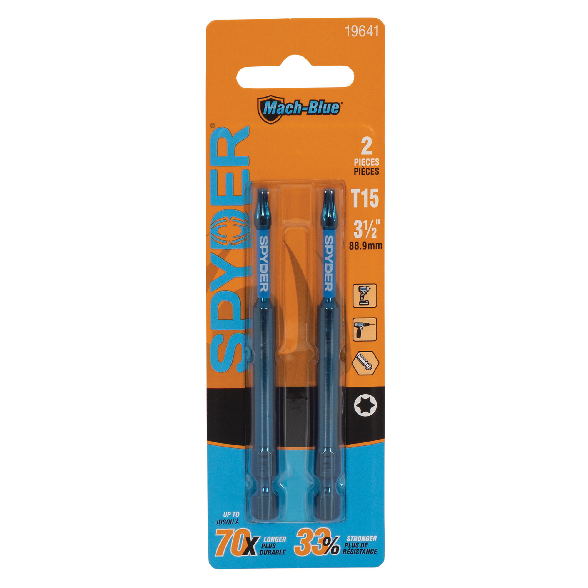 Spyder Mach-Blue Driver Bit Set — T15 x 3-1/2in., Impact Rated, 2-Pc., Model# 19641