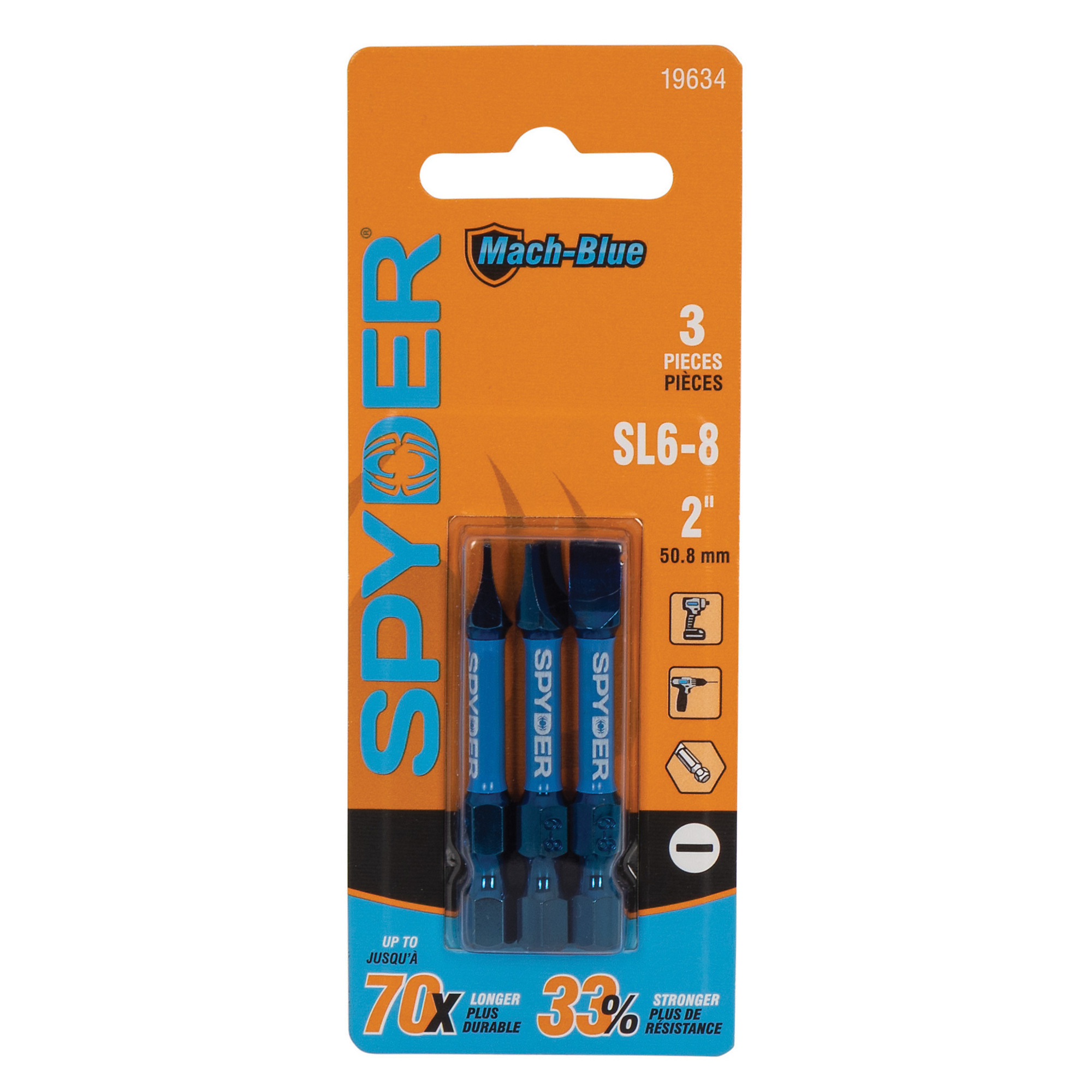 Spyder Mach-Blue Driver Bit Set — 2in., Impact Rated, Alloy Tool Steel, 3 Pcs, Model# 19634