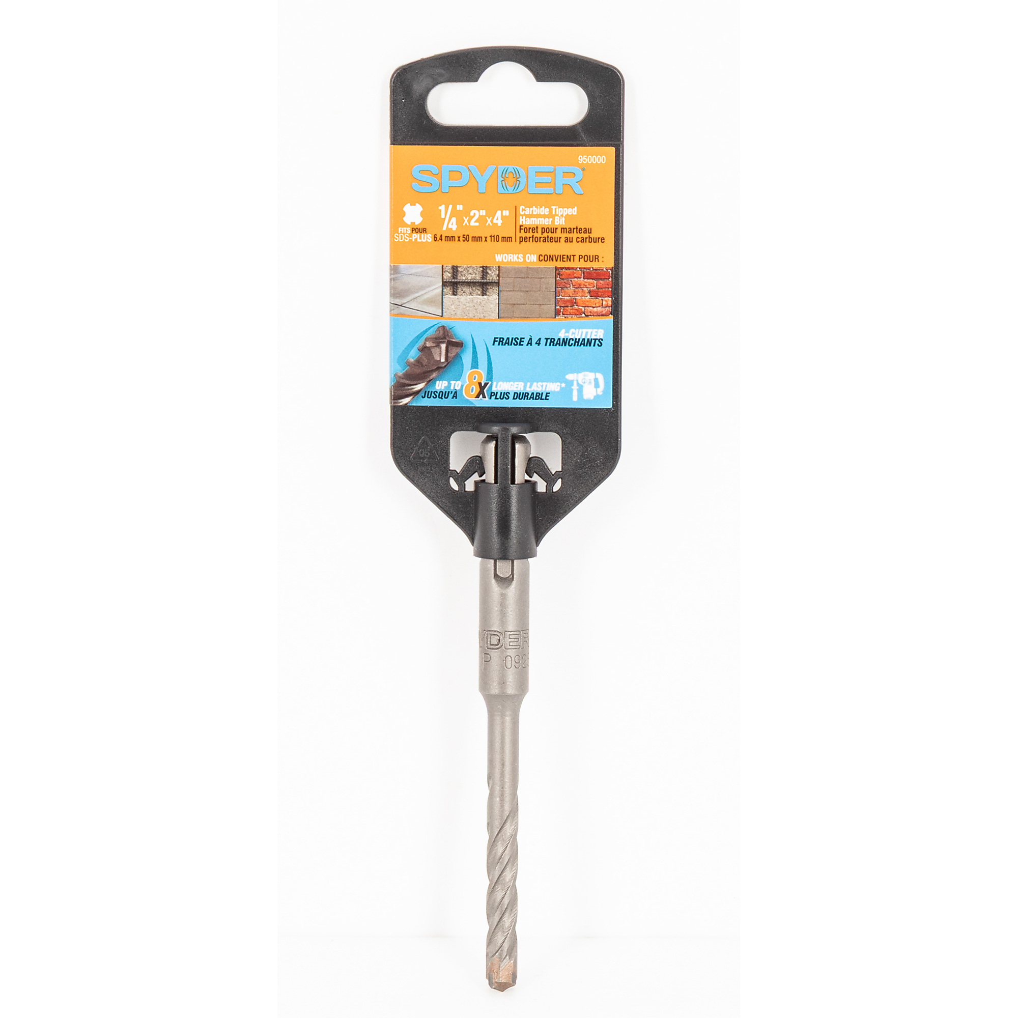 Spyder SDS-Plus Rotary Hammer Drill Bit — 1/4in. x 4in., 4-Cutter Carbide-Tipped, Model# 950000