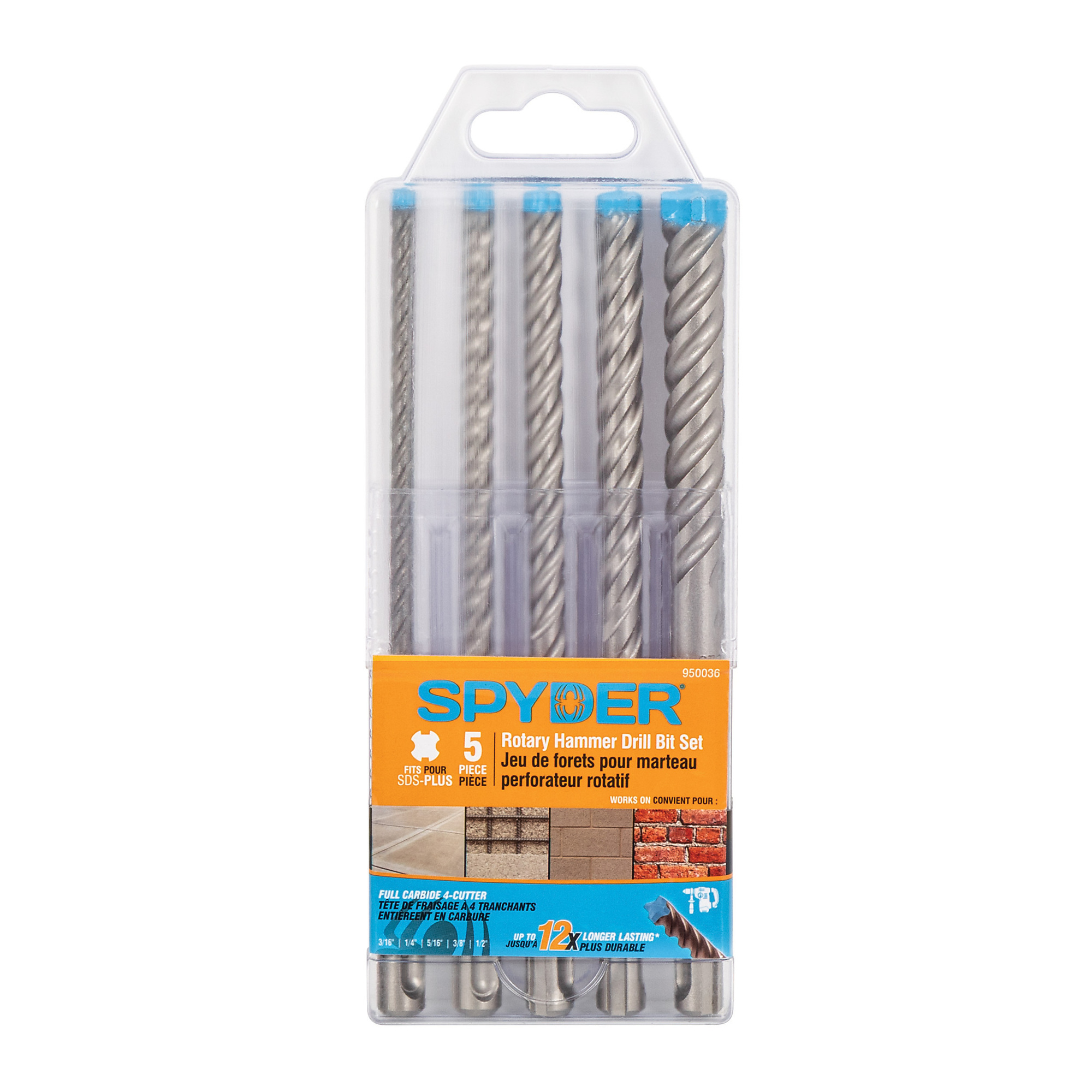 Spyder SDS-Plus 4-Cutter Full-Carbide Rotary Hammer Drill Bit — 5-Piece Set, Model# 950036