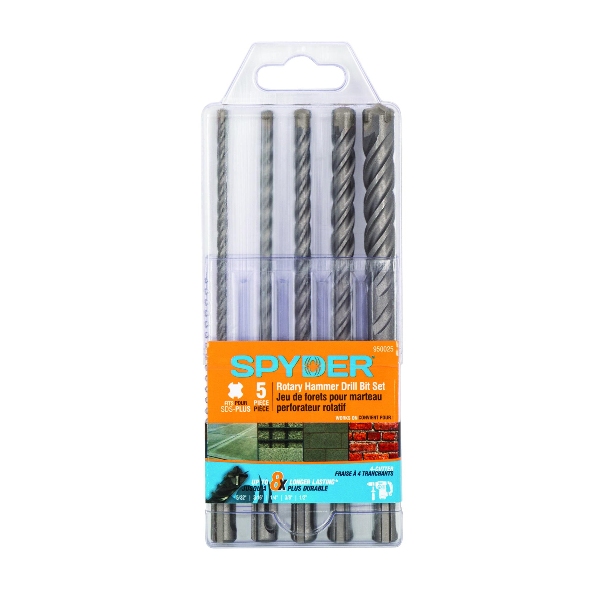 Spyder SDS-Plus Rotary Hammer Drill Bit Set — 5-Piece, Carbide-Tipped, Masonry and Concrete, Model# 950025