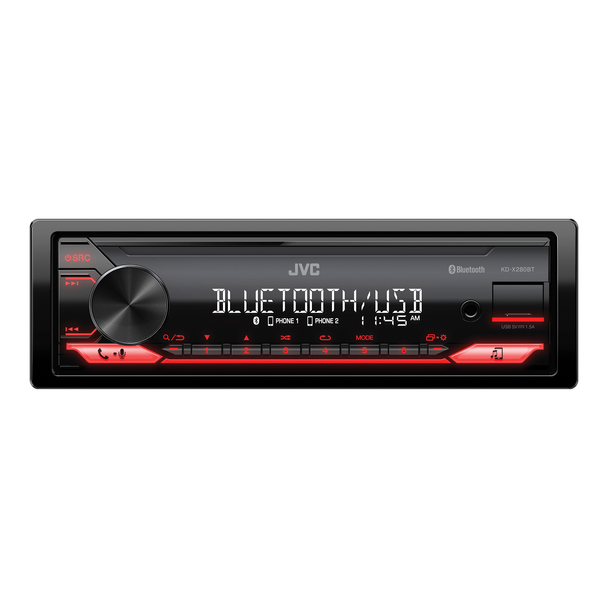 JVC KD-X280BT Single-DIN Car In-Dash Digital Media Receiver — Bluetooth, USB Connectivity, VA LCD Display, Model# JVCMKDX280BT