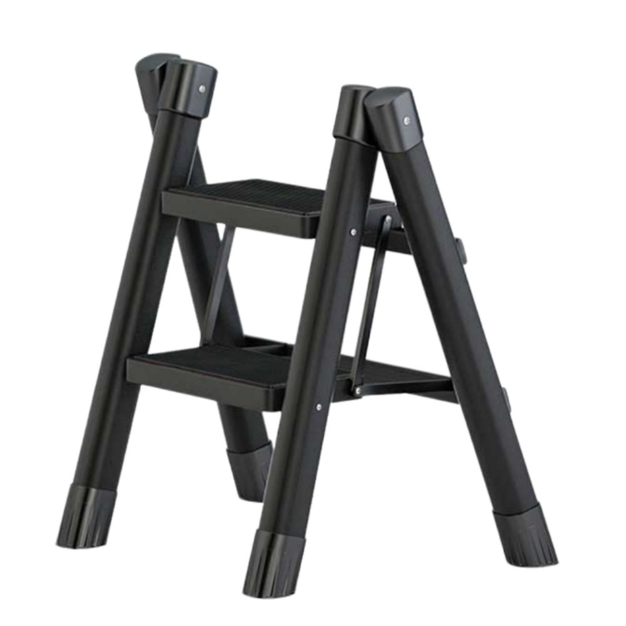 2-Step Ladder in Black with Anti-Slip Wide Pedals and Anti-Slip Feet ...