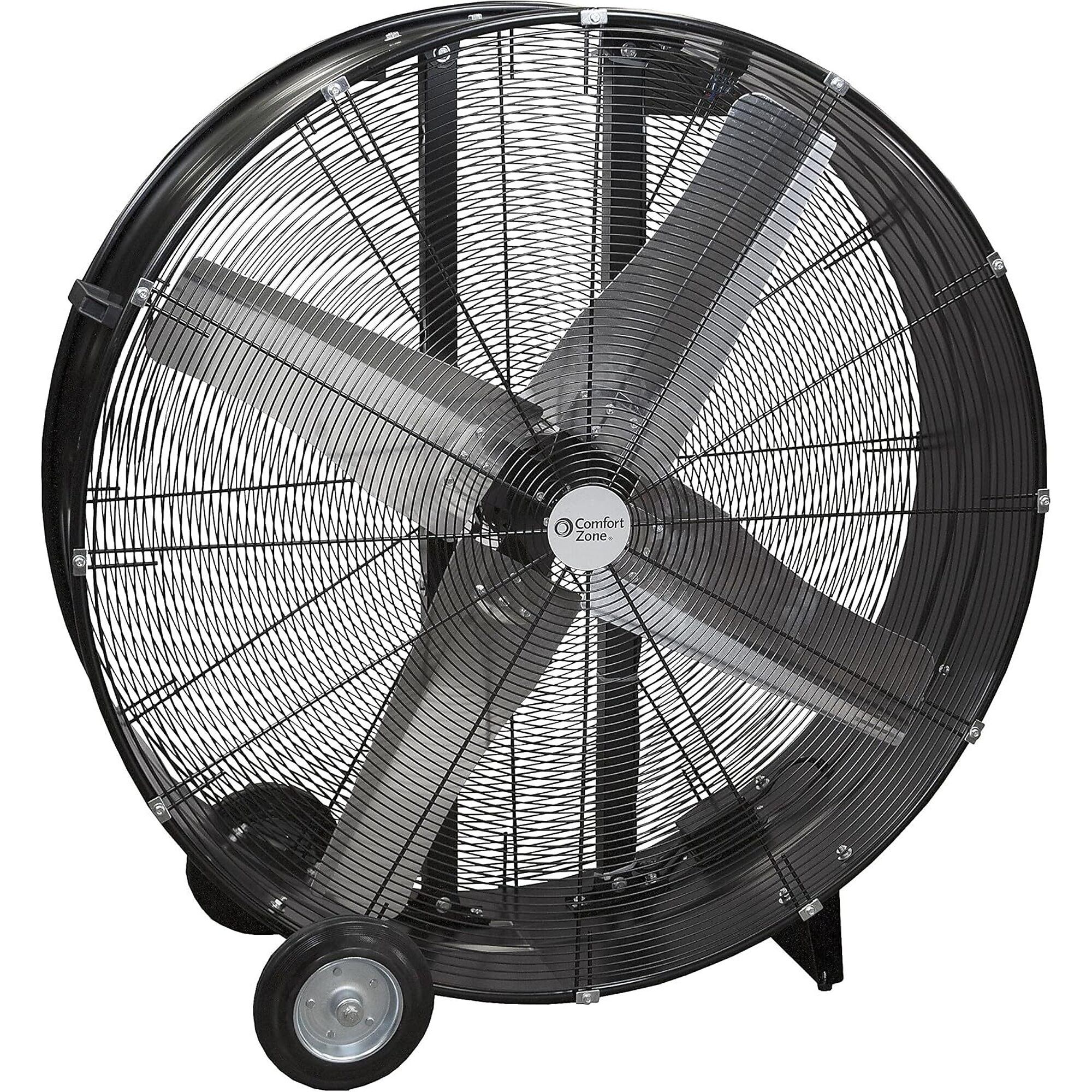 Comfort Zone Industrial 42” High Velocity Drum Fan – Direct Drive 2 Speed All Metal Barrel Fan with Wheels & Handle, 6,900 CFM, Model #123781