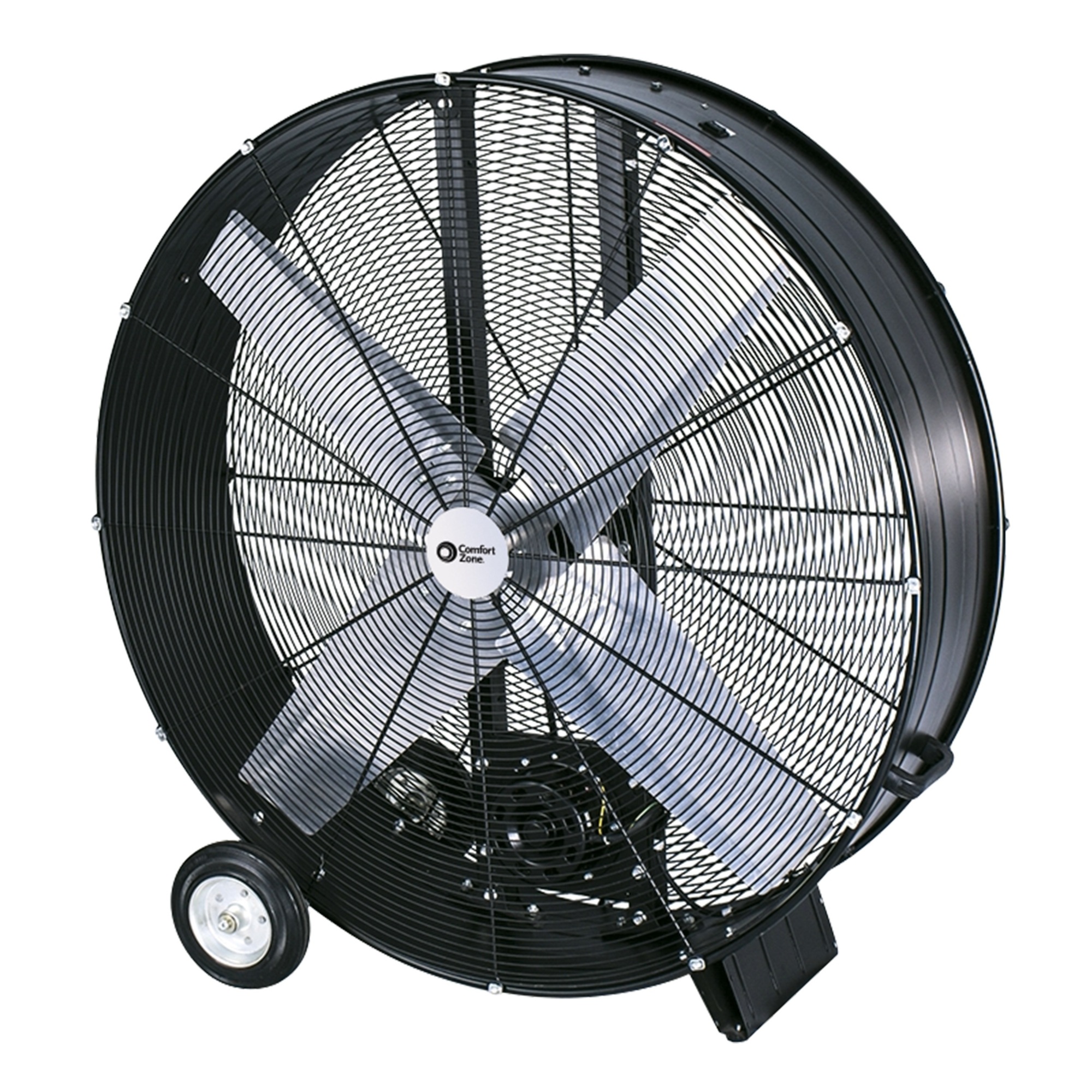 Comfort Zone Industrial 42” High Velocity Drum Fan – Belt Drive 2 Speed All Metal Barrel Fan with Wheels & Handle, 6,900 CFM, Model #125032