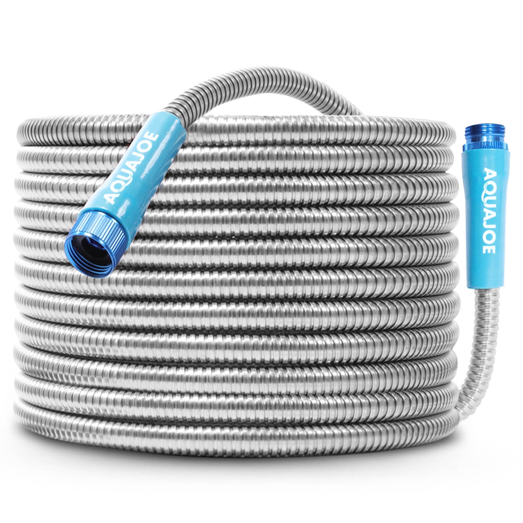 Aqua Joe Heavy-Duty Metal Garden Hose — 50ft., 304 Stainless Steel, Spiral Constructed, 1/2in. Diameter, Model# AJSGH50
