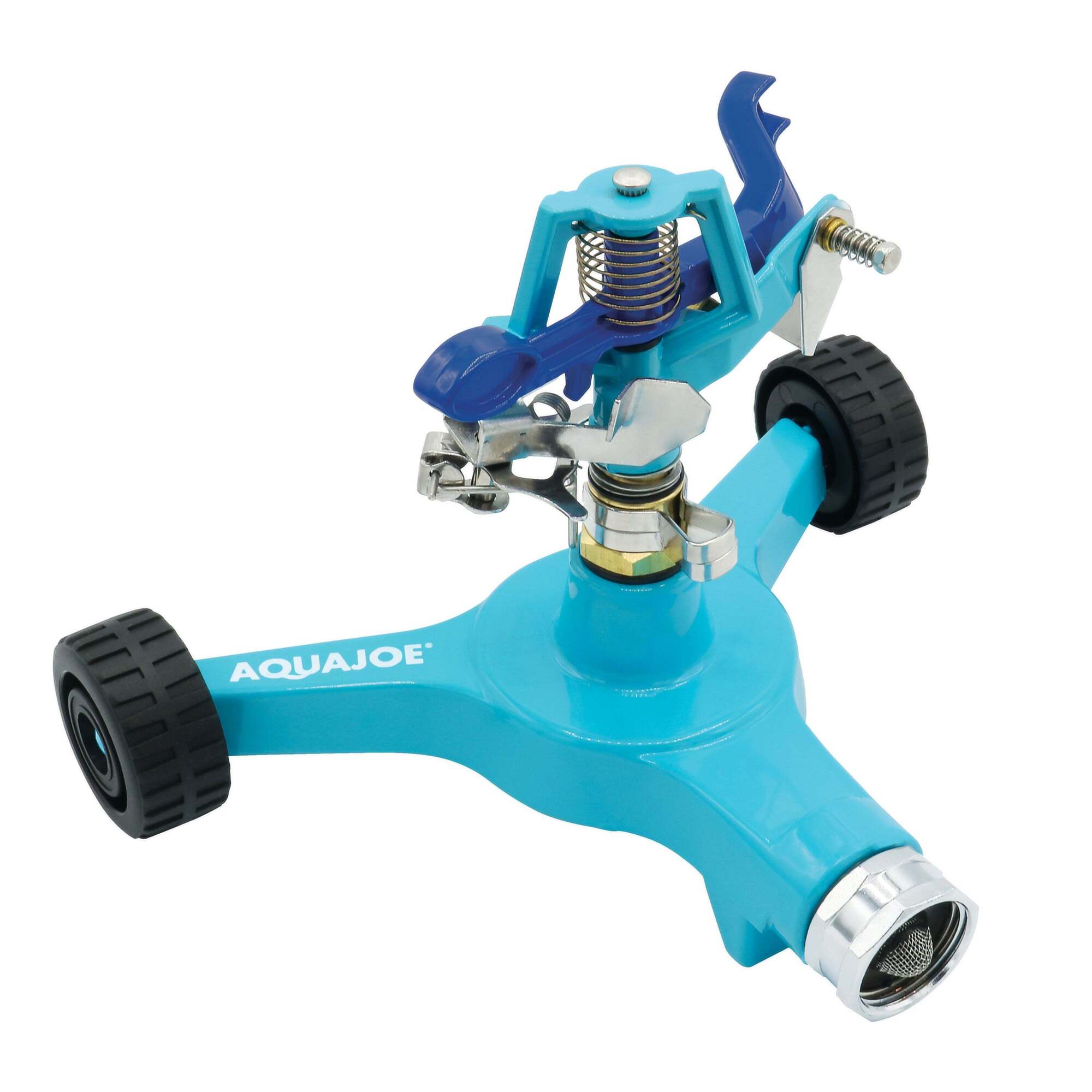 Aqua Joe Indestructible Zinc Impulse 360° Sprinkler — Customizable Coverage, 6in. Wheel Base, 1390 sq ft Max Coverage, Model# AJ-IS6WB