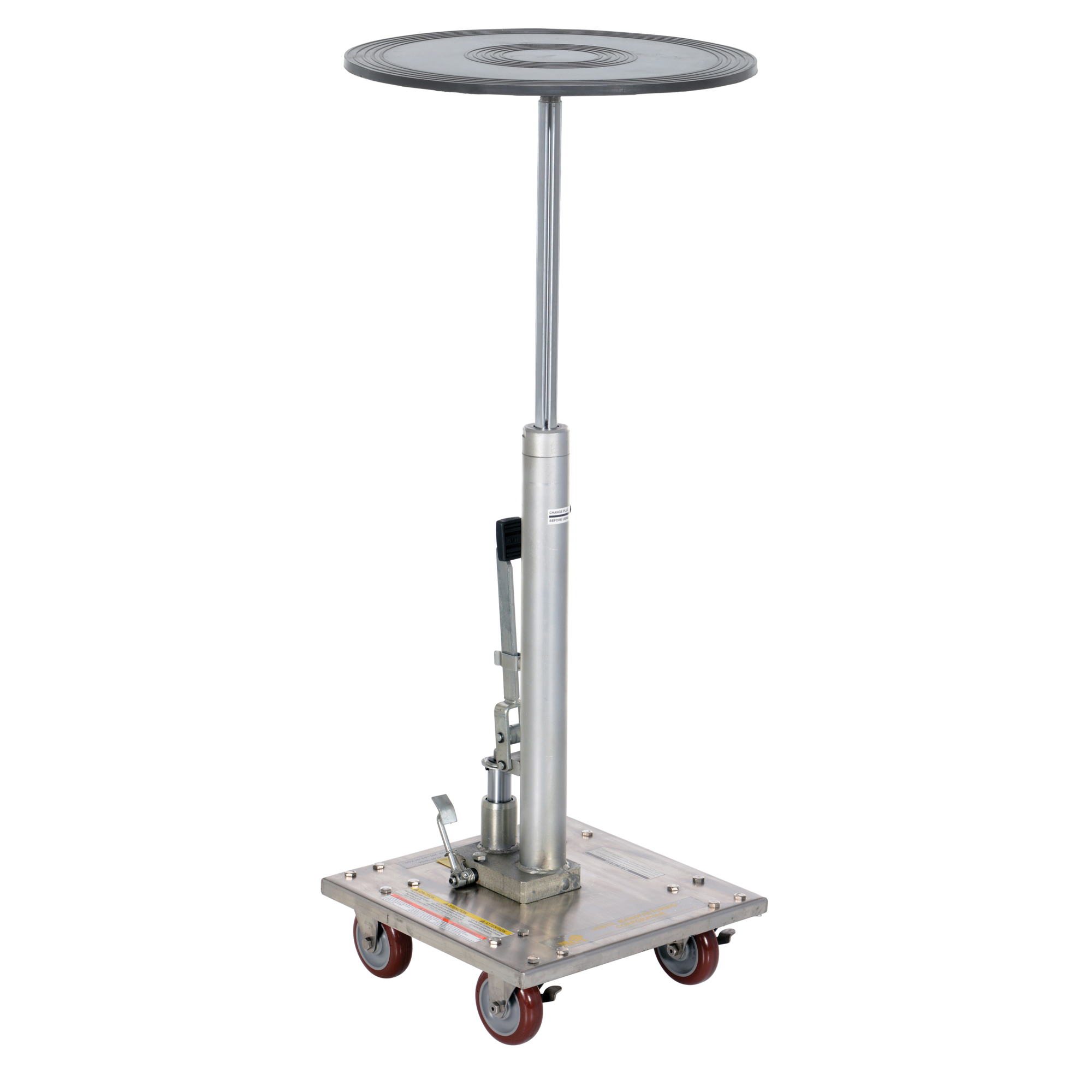 Vestil Partially Stainless Steel Hydraulic Post Table — 18in. Round Top, 200-Lb. Capacity, Adjustable Height, Silver, Model# HT-02-18R-PSS