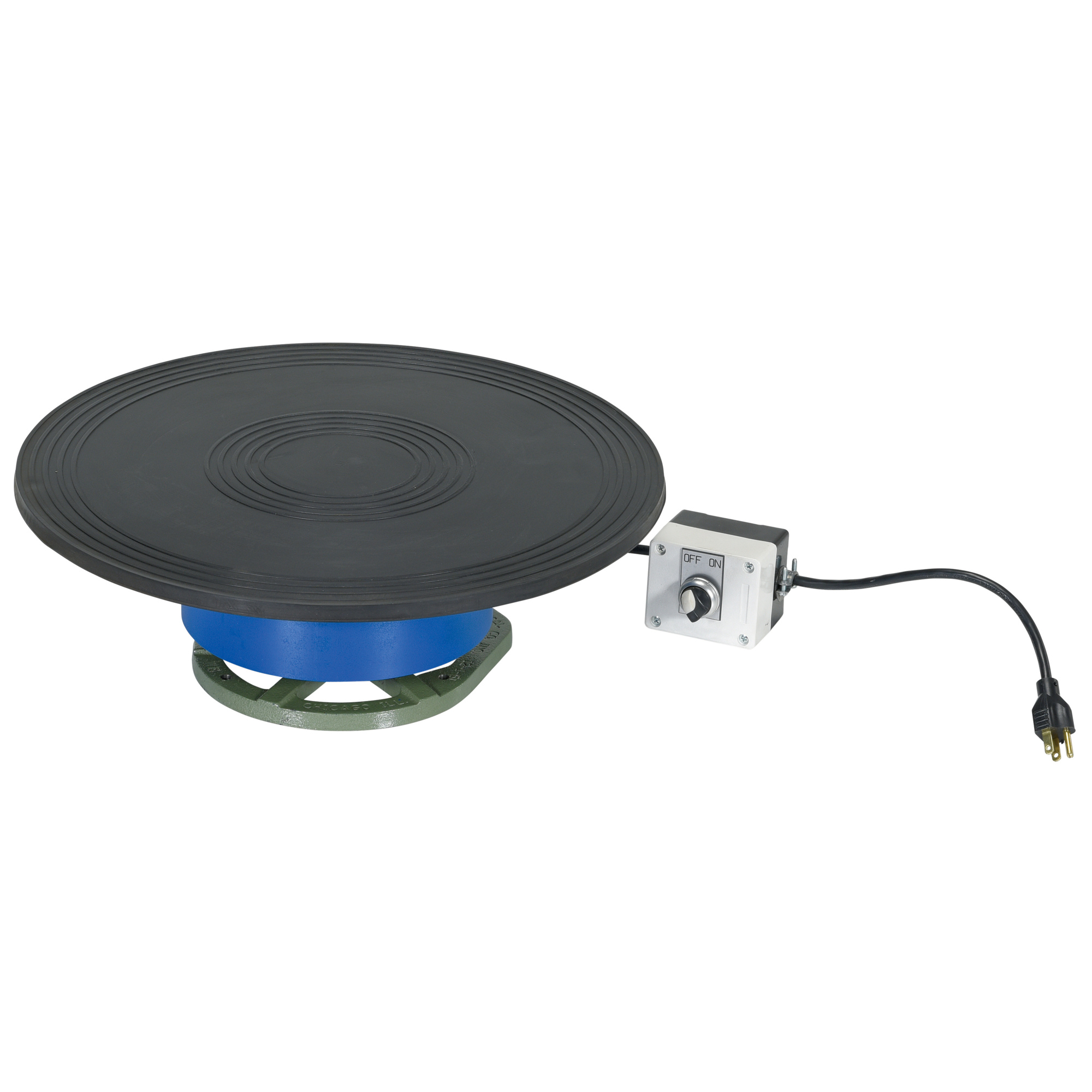 Vestil Steel Powered Turntable — 18in. x 18in. x 6-1/16in., 250-Lb. Capacity, Clockwise Rotation, Blue, Model# PT-250