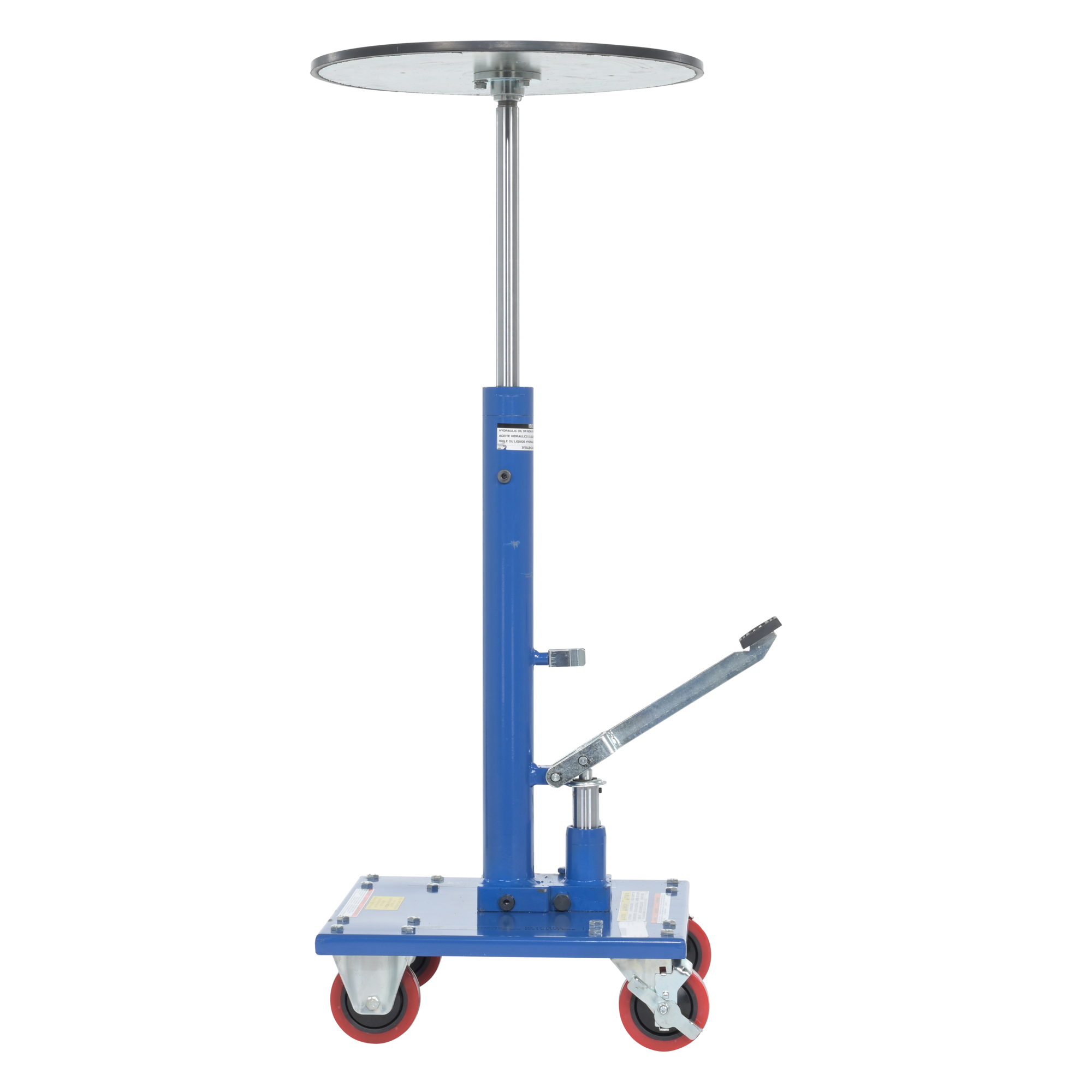 Vestil Steel Hydraulic Post Table — 18in. Round Top, 300-Lb. Capacity, Adjustable Height, Blue, Model# HT-03-18R