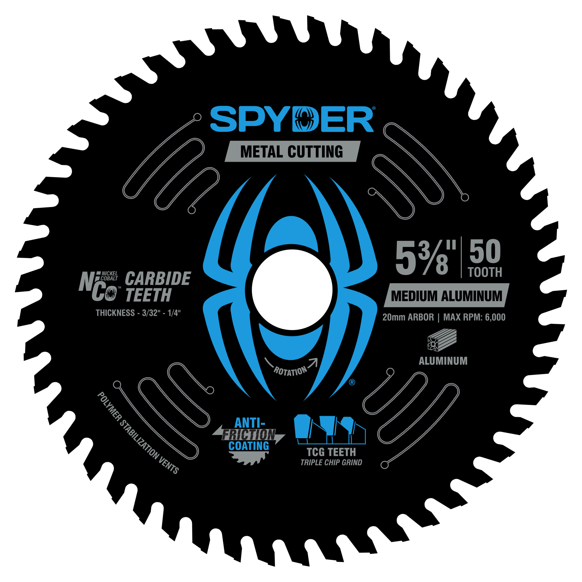 Spyder Circular Saw Blade — 5 3/8in., 50-Tooth, NiCo Carbide, Triple Chip Grind, Medium Aluminum, Model# 13519