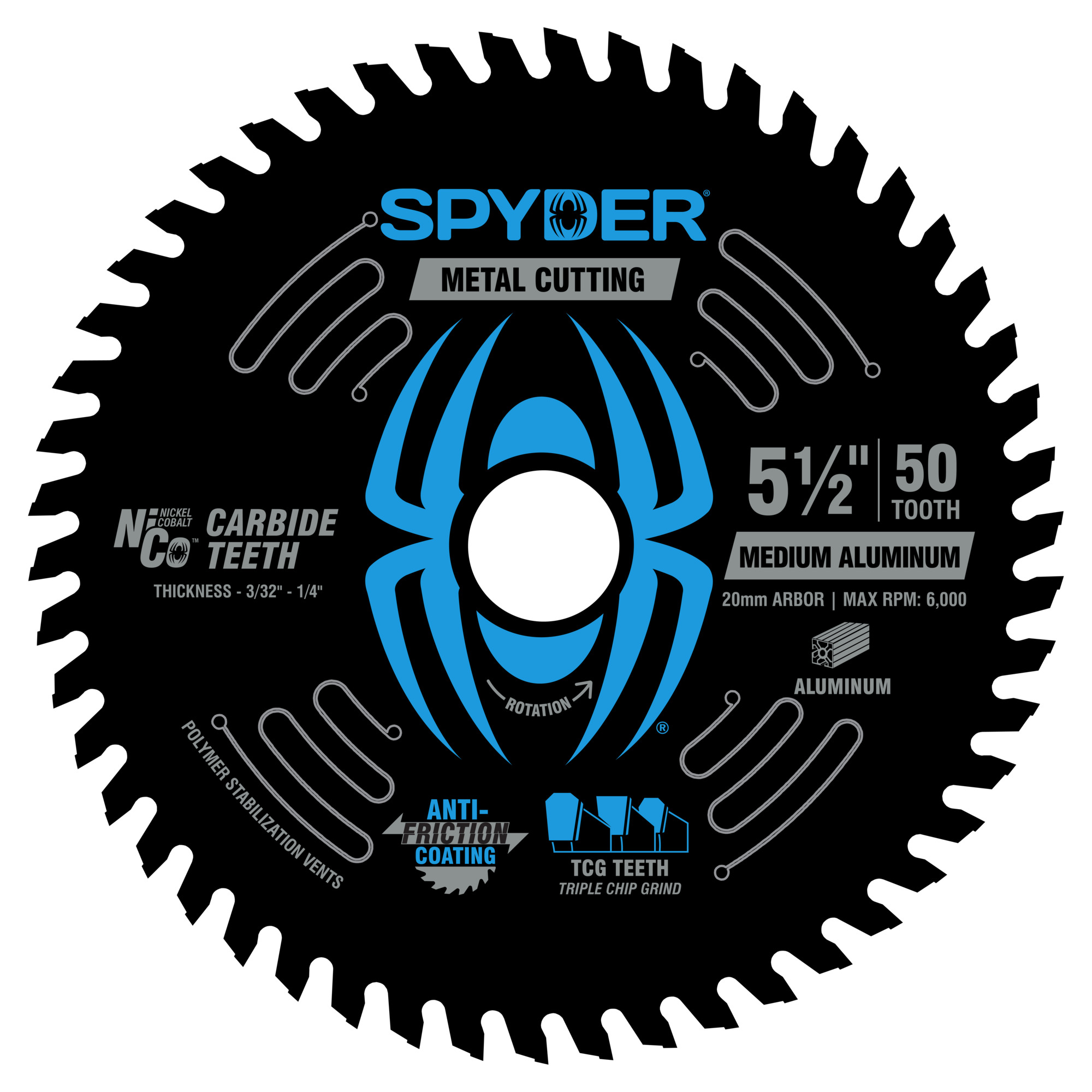 Spyder Circular Saw Blade — 5-1/2in., 50-Tooth, NiCo Carbide, Triple Chip Grind, Anti-Friction Coating, Model# 13520