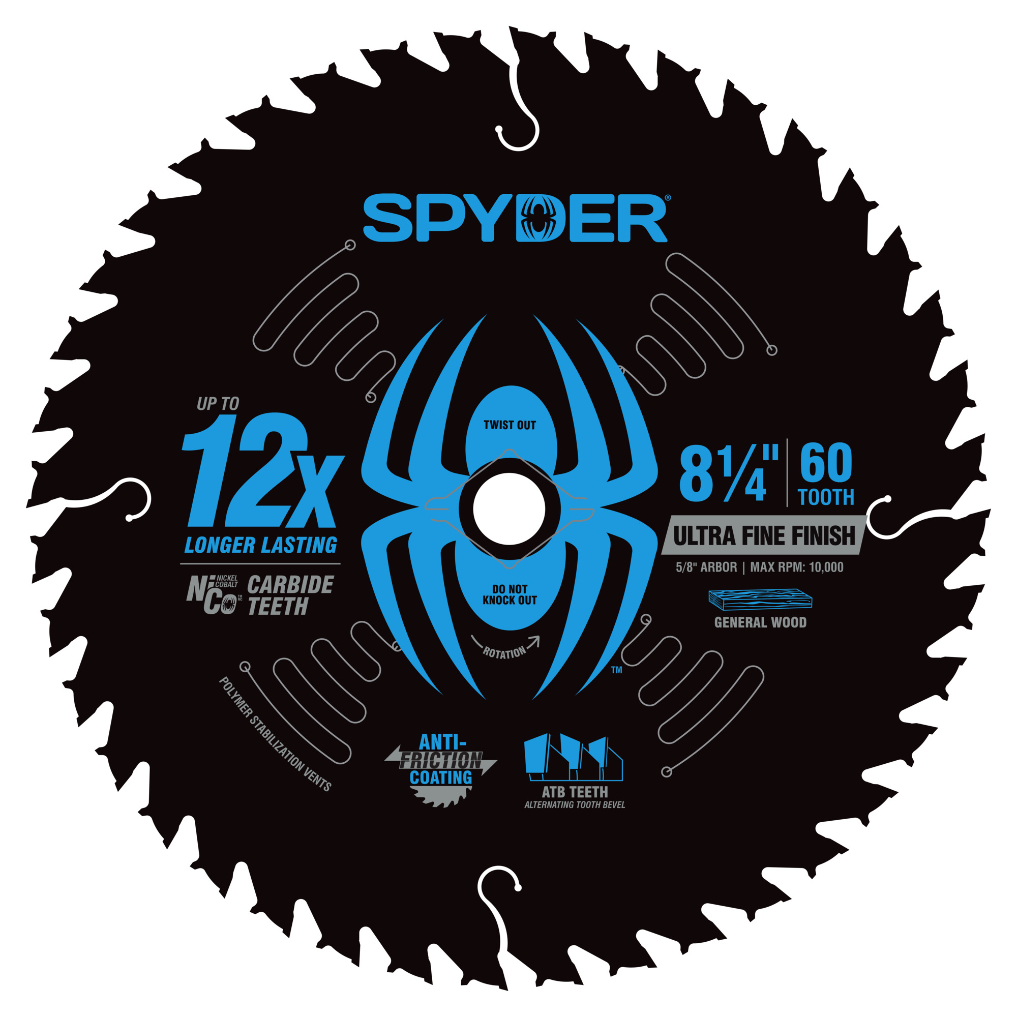 Spyder Ultra Fine Finish Circular Saw Blade — 8 1/4in., 60-Tooth, NiCo Teeth, Model# 13068