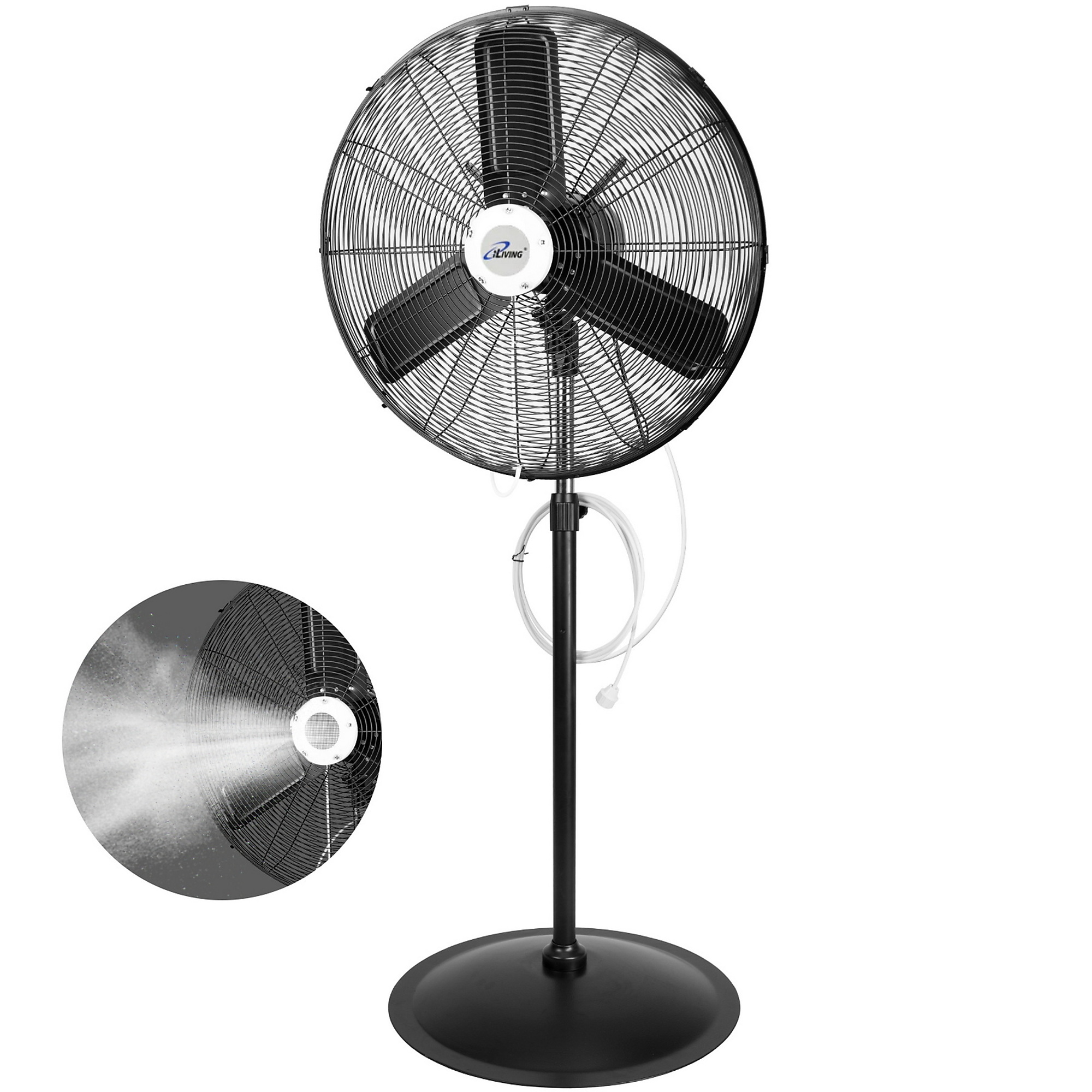 iLiving Pedestal Outdoor Oscillating Fan with Misting Kit — 30in., 120V, 1.8A, 8400 CFM, Adjustable Height, UV-Resistant, Model# ILG8MF30