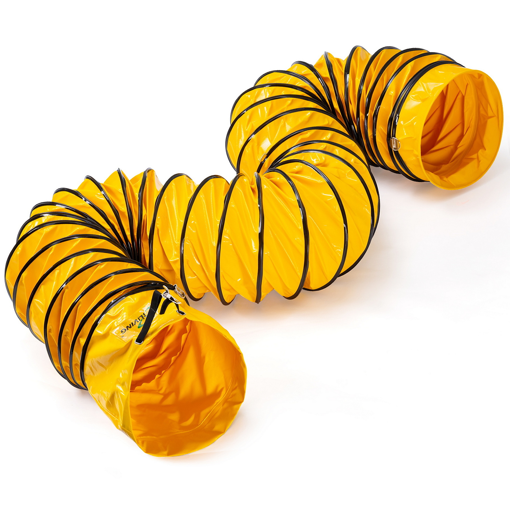 Dr. Infrared Heater iLiving Portable Ventilator Duct Hose — 12in. Diameter, Expandable to 15.5ft., Heat-Resistant PVC, Steel-Reinforced, Cinch Strap & D-Rings, Orange, Model# ILG8VF12-5