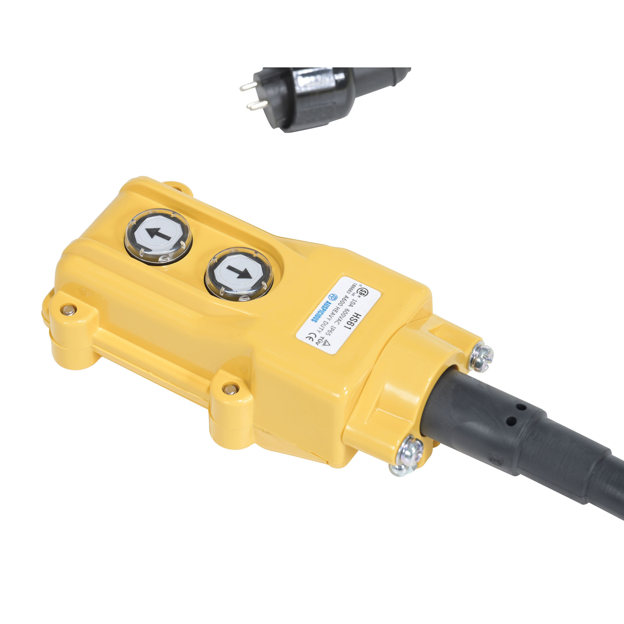 Vestil 2-Button Hand Control Assembly — 18-90in. Coiled Cord, Yellow, Model# HH2PB-18