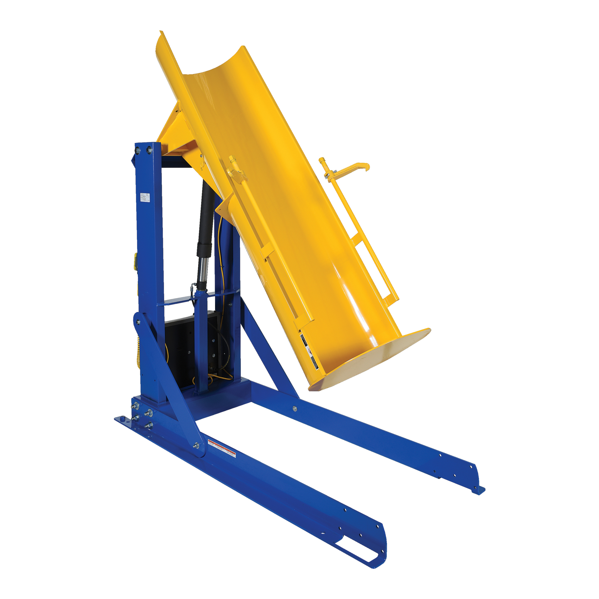 Vestil Steel Stationary Hydraulic Drum Dumper — 72in. Dump Height, 750-Lb. Capacity, Blue/Yellow, Model# HDD-72-7-S
