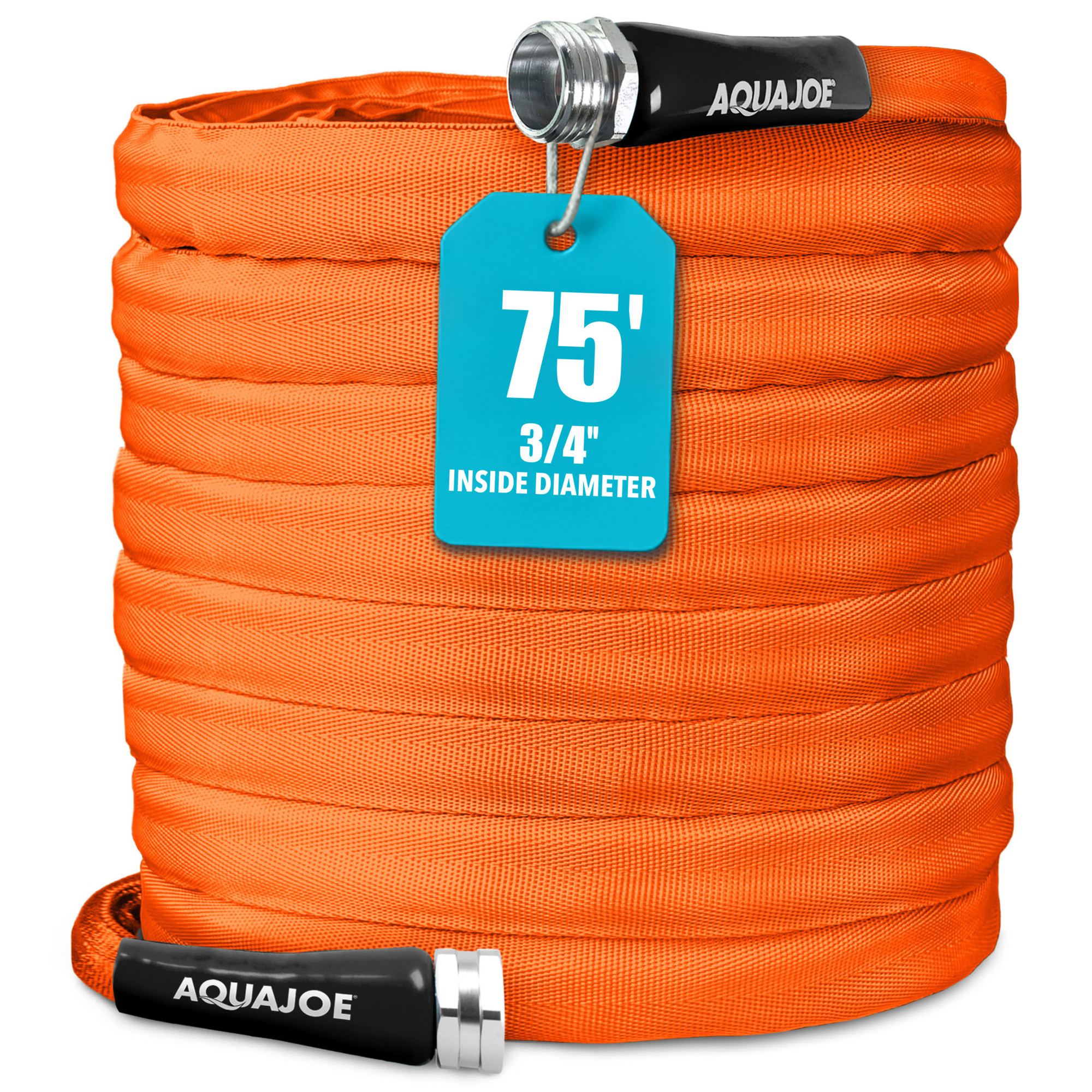 Aqua Joe FiberJacket Garden Hose — 75ft., 3/4in., Kink-Resistant, 650-PSI Burst, Marine-Grade, Orange, Model# AJFJH75-34-CTR