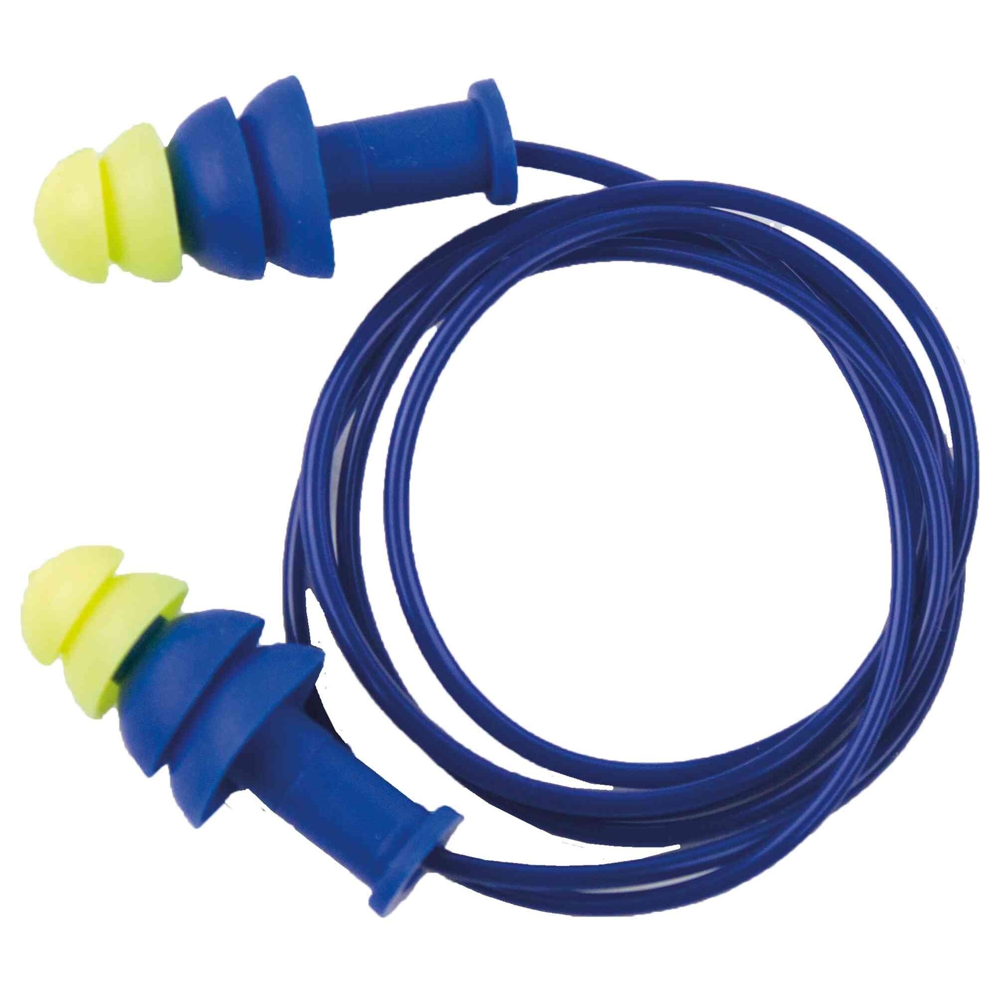 Sellstrom® - Earplugs - Reusable - Tapered - Corded - NRR 27 - Blue/Hi-Viz Green - 1 Pair/Plastic Case - Model # S23422