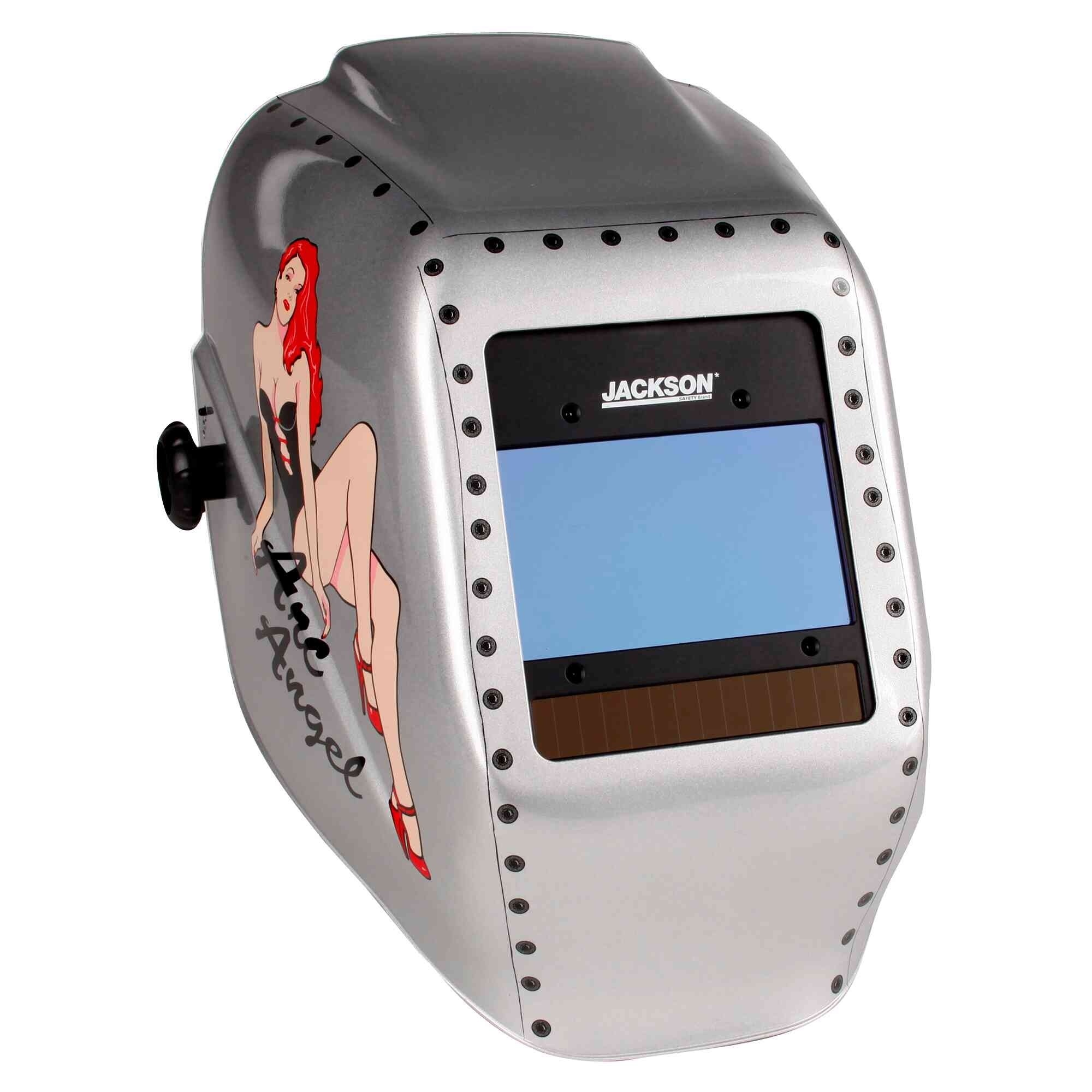 Jackson Safety® - Welding Helmet - Auto Darkening - Nylon - 3.94" x 2.36" Viewing Area - Shade 4/9-13 Insight® Variable ADF 1/1/1/1 - 370 Speed Dial Headgear - Arc Angel Graphics - HLX 100 Series -