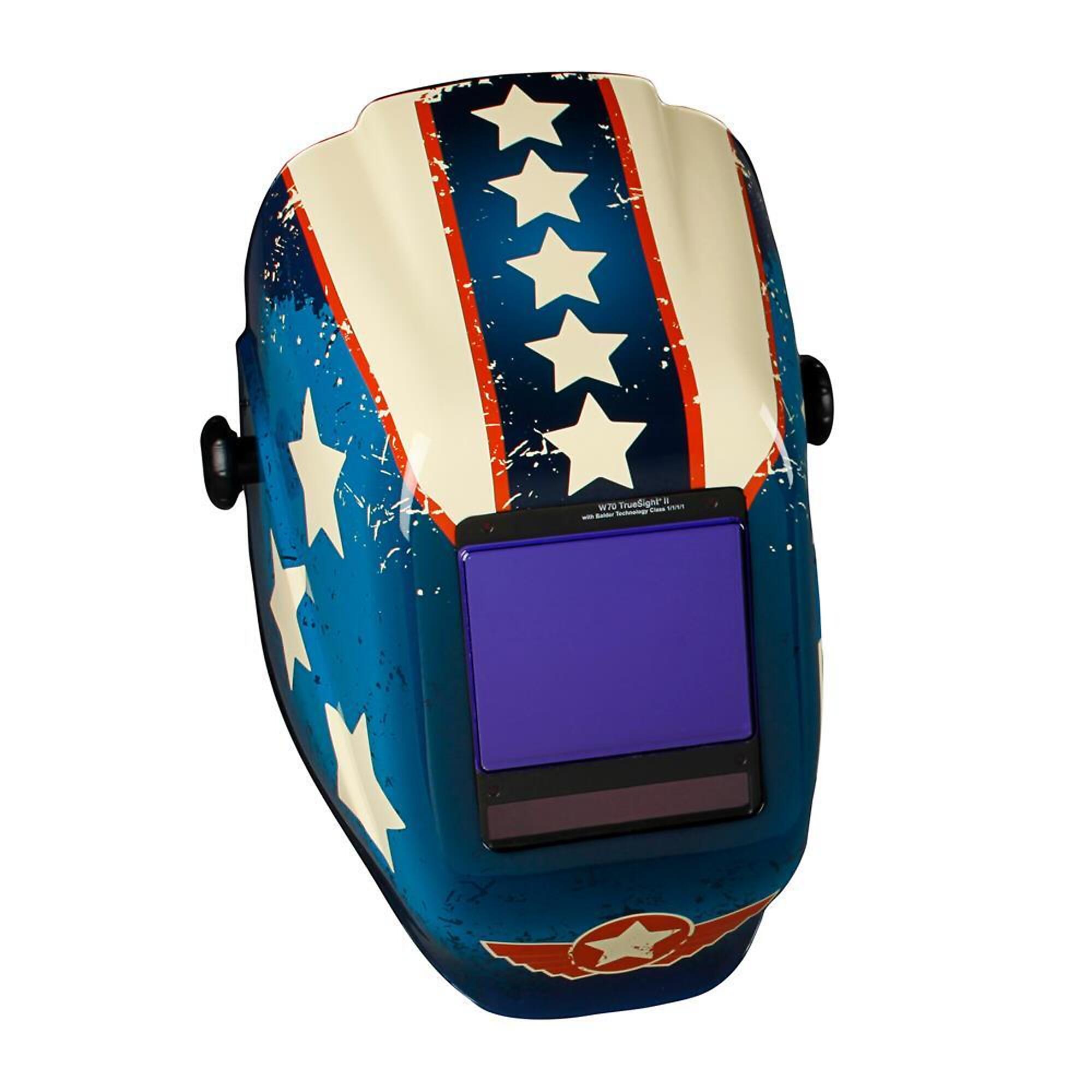 Jackson Safety® - Welding Helmet - Auto Darkening - Nylon - 4.00" x 3.25" Viewing Area - Shade 4/5-13 TrueSight II Digital Variable ADF 1/1/1/1 - 370 Speed Dial Headgear - Stars & Scars Graphics - HLX