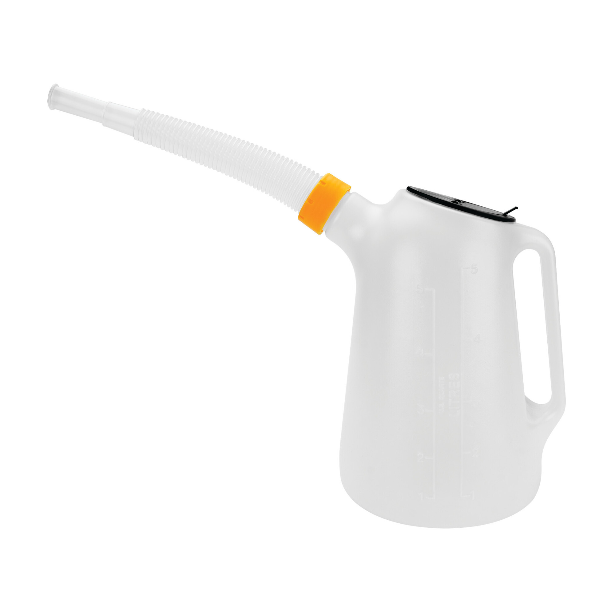 Performance Tool 5 quart Oil jug With Lid., Chemical Resistant Plastic, W4046