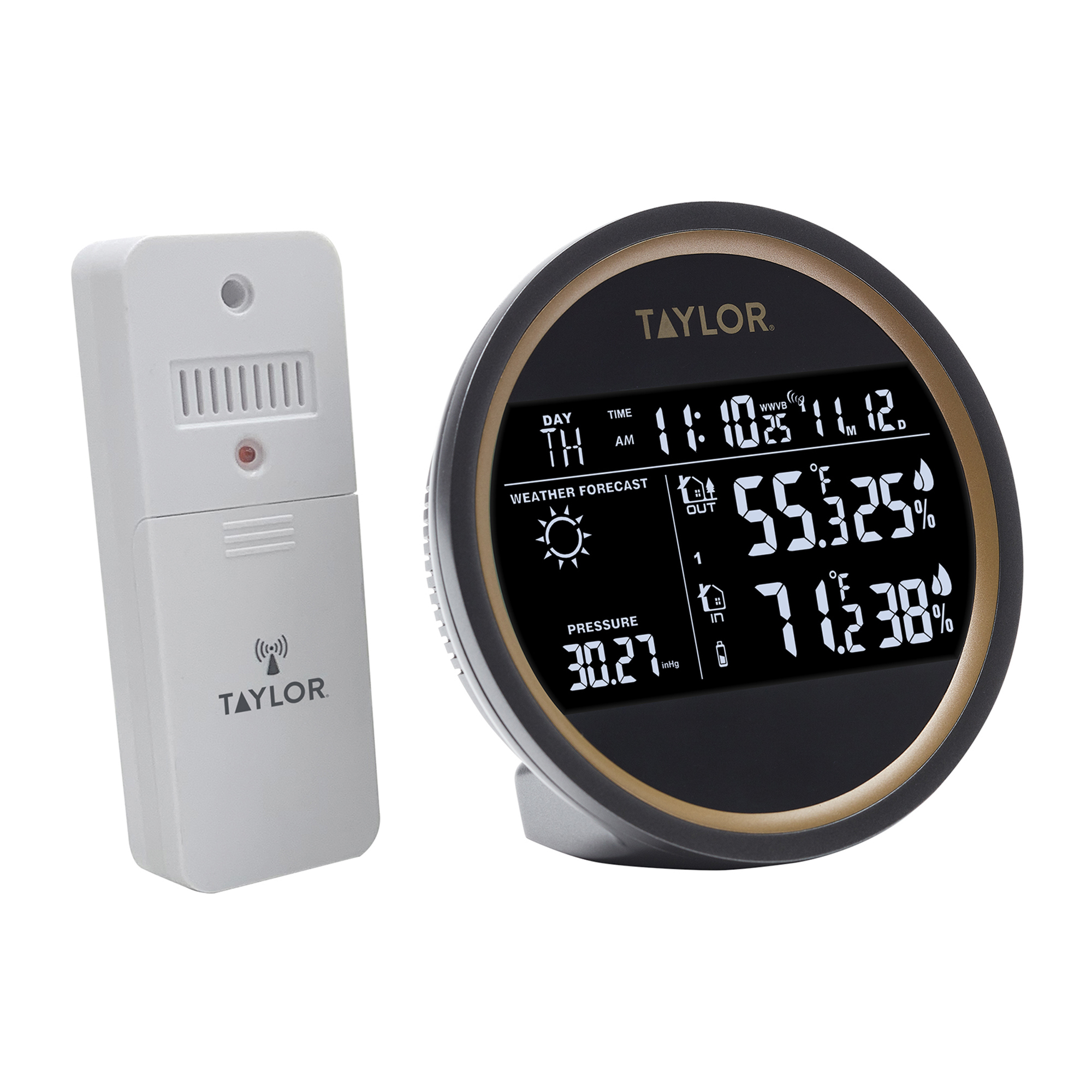 Taylor® Precision Products Wireless 3-Channel Digital Weather Forecaster and Clock with Wireless Remote Sensor, 5282011