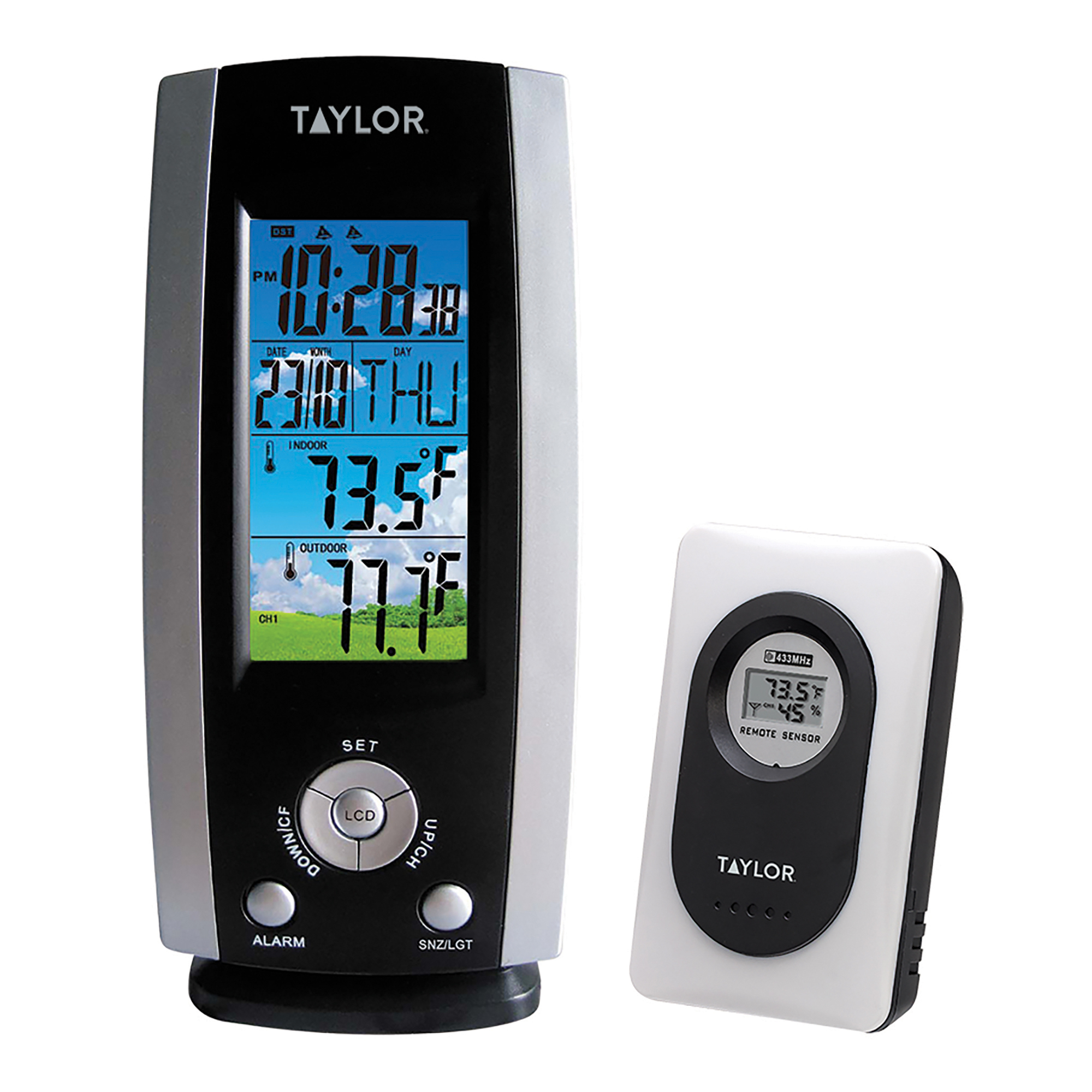 Taylor® Precision Products Wireless 3-Channel Digital Weather Station Thermometer and Clock with Wireless Remote Sensor, 1512