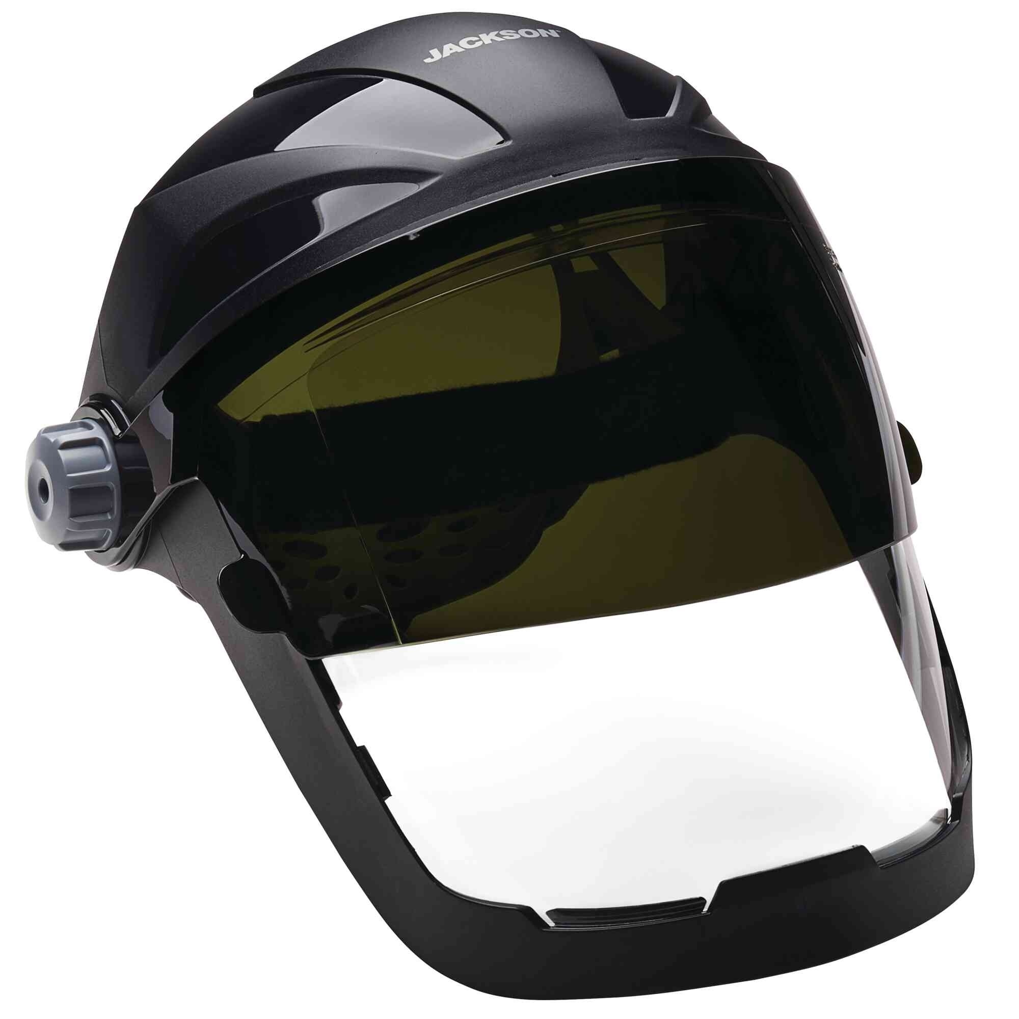 Jackson Safety® - Face Shield - QUAD 500™ Premium Multi-Purpose Series - 9' x 12.125' x 0.060" Window - Clear AF with Shade 5 IR Flip Visor - 370 Speed Dial™ Headgear  - Model # 14230