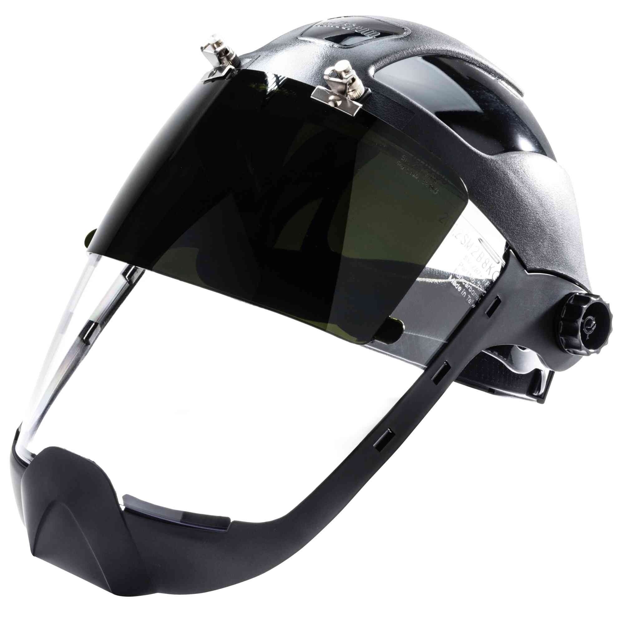 Sellstrom® - Face Shield - DP4 Series - 9" x 12.125" x 0.060" Window - Clear AF with Shade 8 IR Flip Visor - Ratcheting Headgear - with Chin Guard - Model # S32281