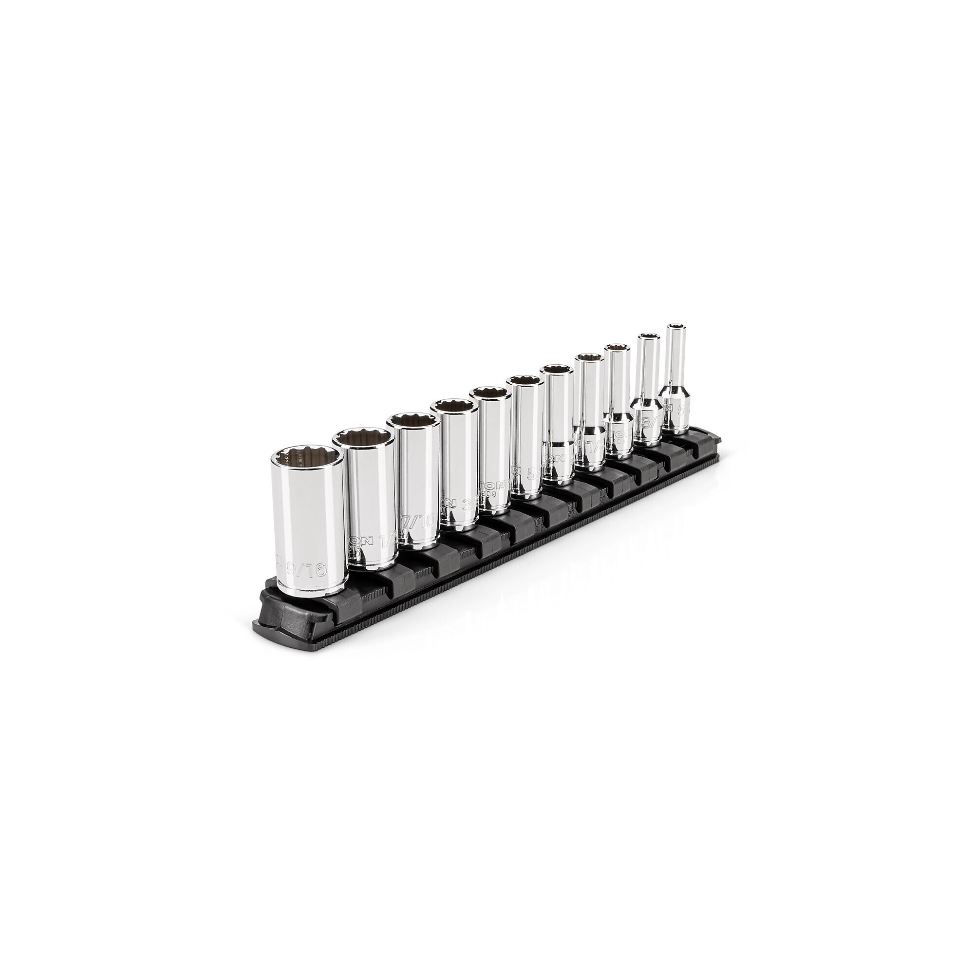 TEKTON 1/4 Inch Drive Semi-Deep 12-Point Socket Set with Rail, 11-Piece (5/32 - 9/16 in.) | SHD90119