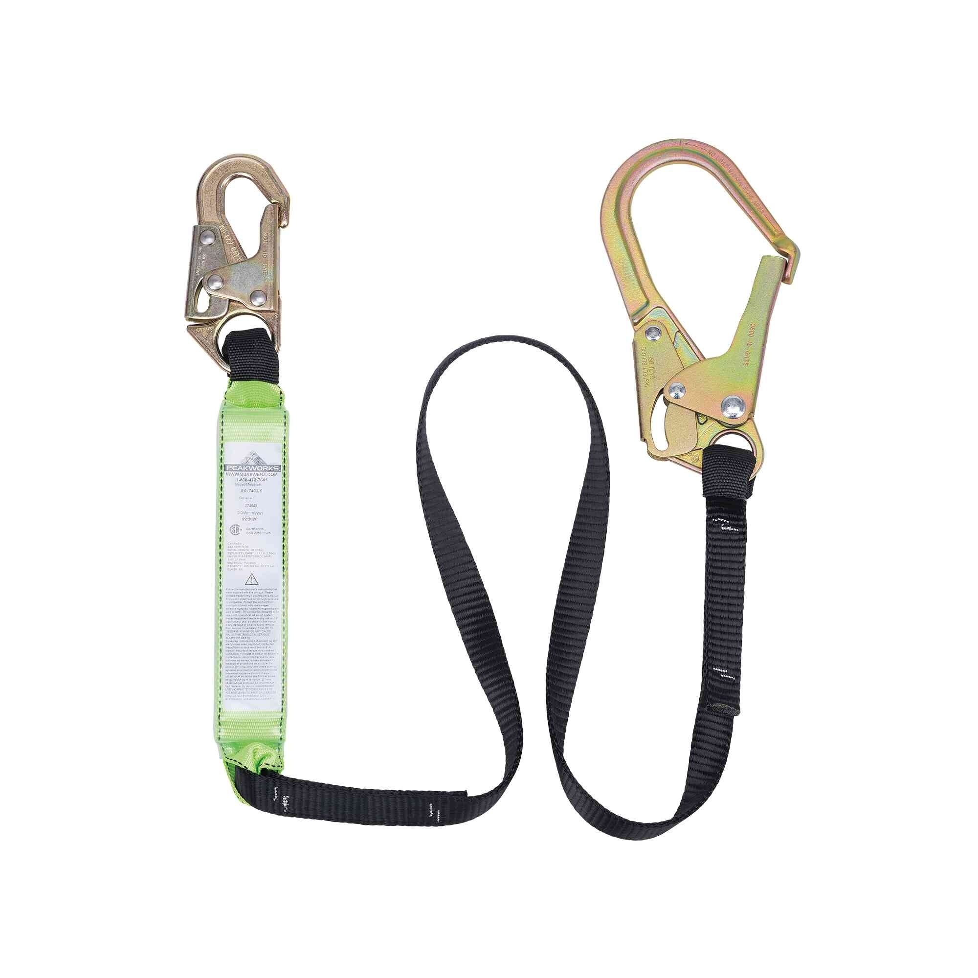 PeakWorks® - Shock Absorbing Lanyards - Tear Pack 1” Webbing -  Single Leg - Weight Capacity 130 to 310 Lbs - 6'  - Model # V8104326