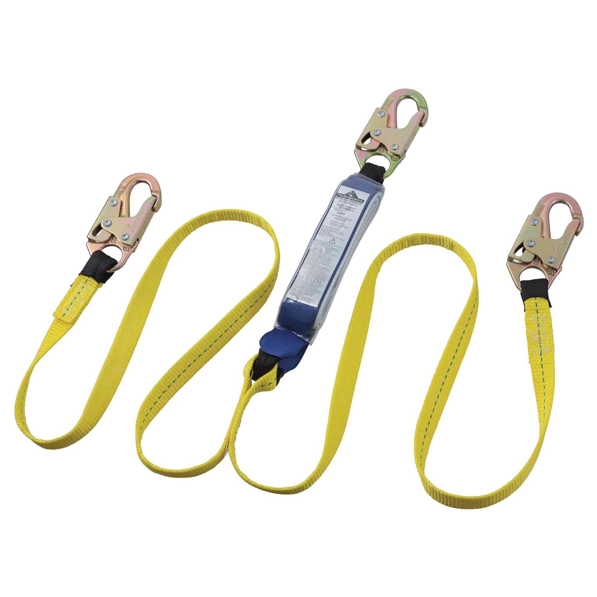 PeakWorks® - Shock Absorbing Lanyards - Tear Pack 1” Webbing -  Double Leg - Weight Capacity 130 to 310 Lbs - 6'  - Model # V8104406
