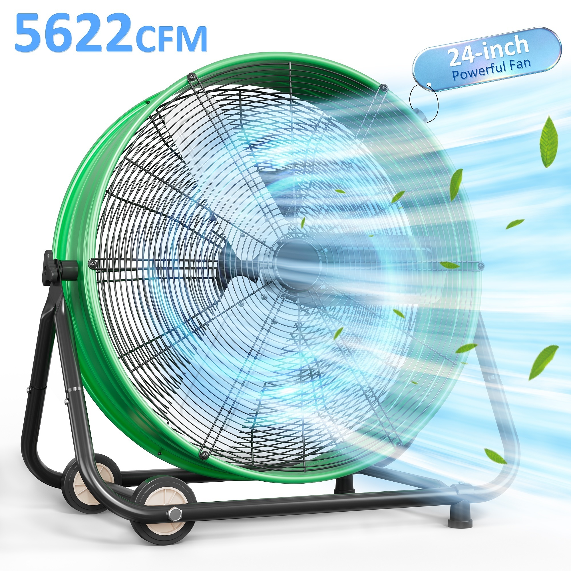 EdenDirect Industrial Drum Fan — 24in., 3 Speeds, 5622 CFM, 360° Tilt, Green
