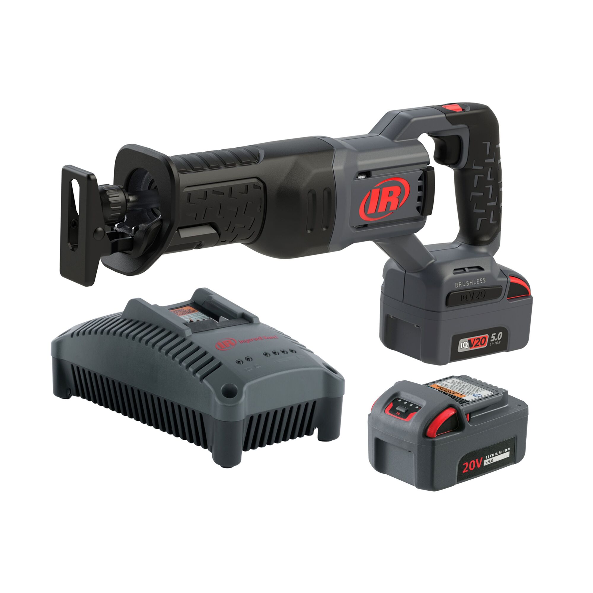 Ingersoll Rand IQV Cordless Reciprocating Saw Kit, 20% Faster Cuts, 3,000 strokes per minute, Powerful Brushless Motor, Variable Speed Trigger with lock, 2qty 5AH Lithium Ion IQV batteries & compact quick charger, C5101-K22