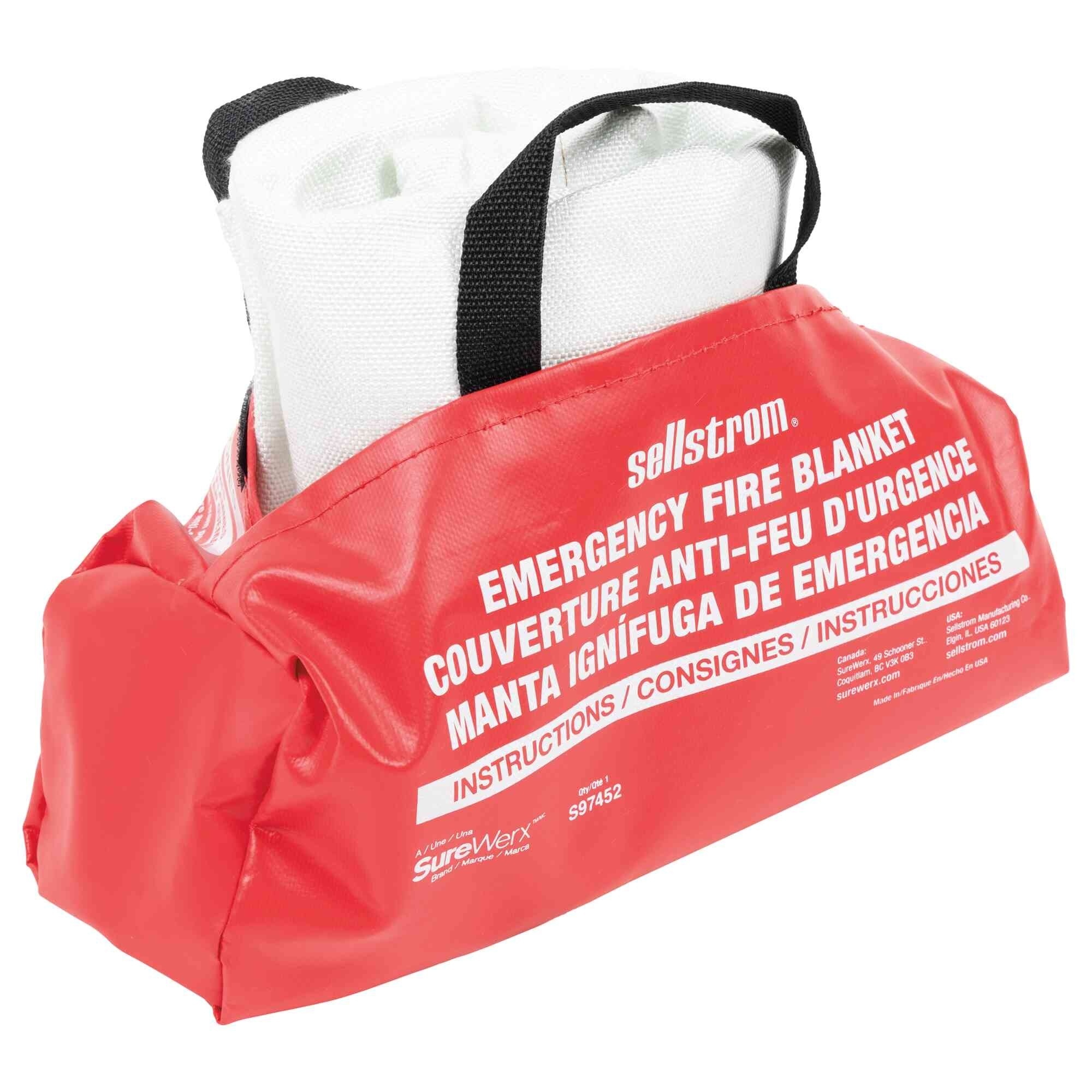 Sellstrom® - 100% Fiberglass High Temp Emergency Fire Blanket in Red vinyl duffel bag with handles for easy portability - Model # S97452