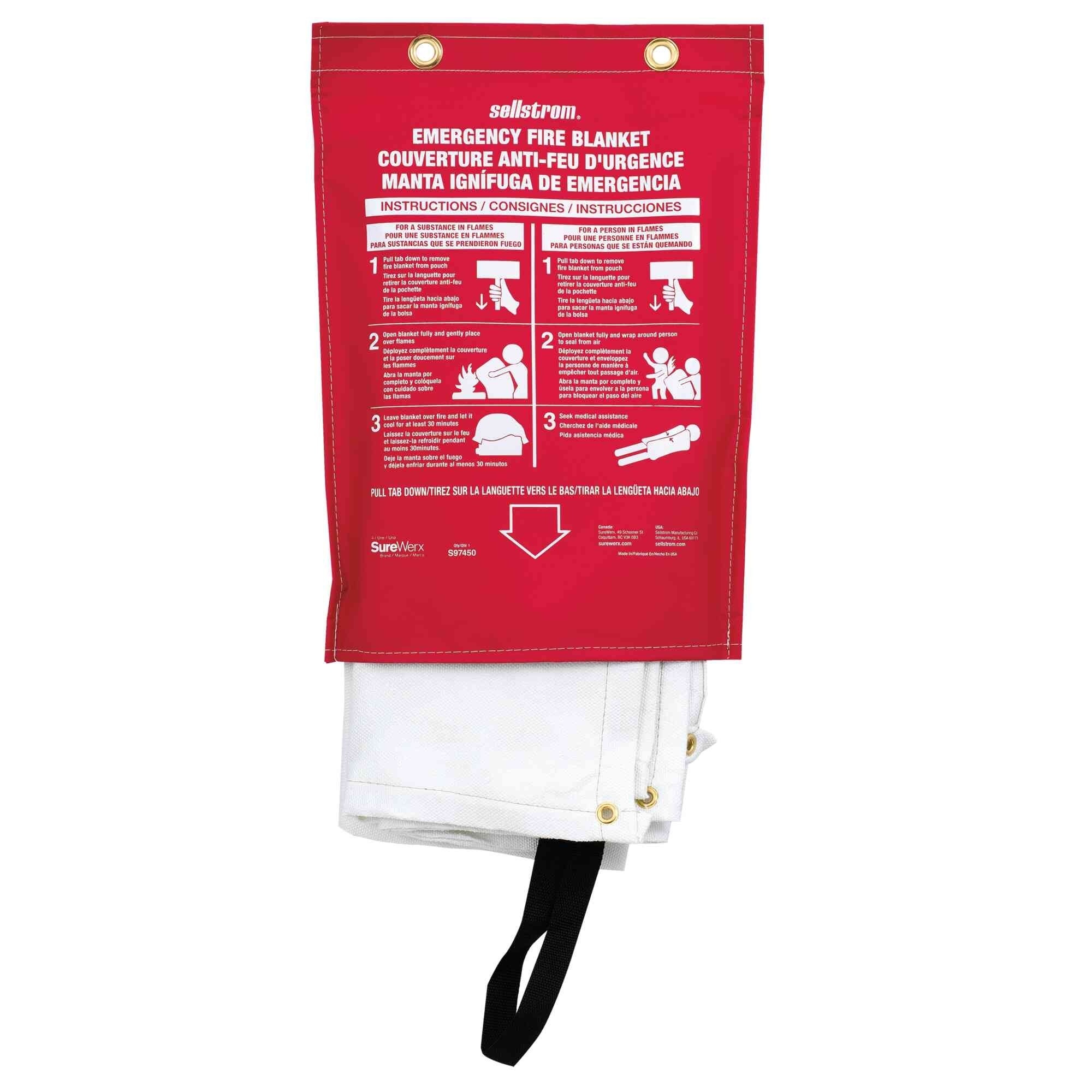 Sellstrom® - 100% Fiberglass High Temp Emergency Fire Blanket in Red vinyl hanging pouch with carrying handles - Model # S97450
