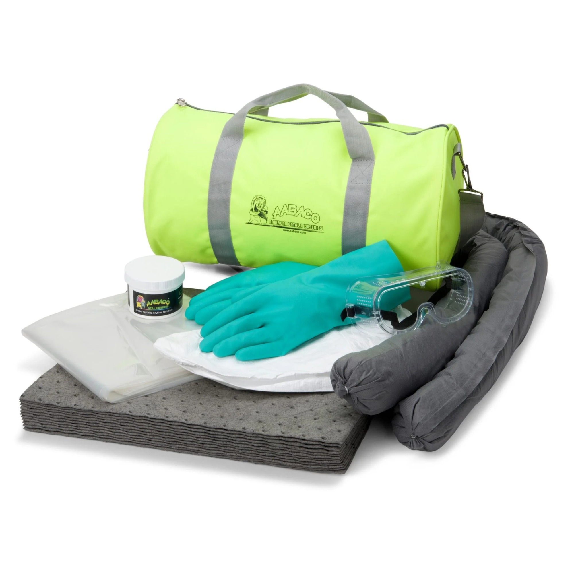 AABACO Chemical Only Spill Kit absorbs up to 15 gallons and comes packaged in a durable duffel bag for quick, convenient spill response and easy transport.
