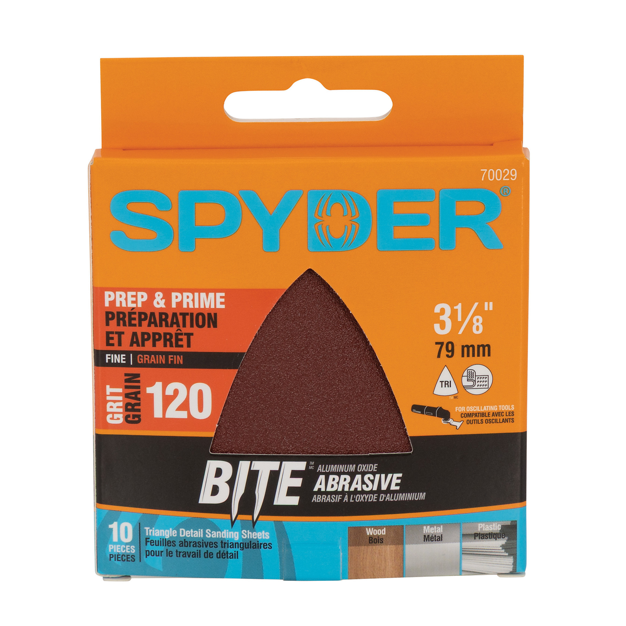 SPYDER 3-1/8-Inch 120-Grit Aluminum Oxide Triangle Detail Sanding Sheets (10-Pack) 70029