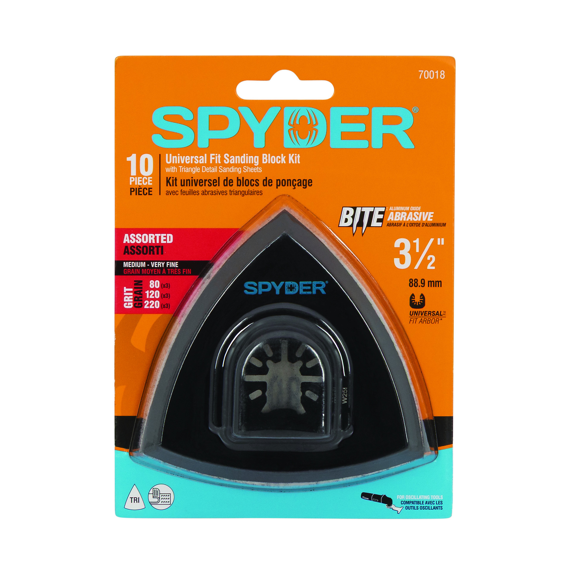 SPYDER 10-Piece 3.5-Inch 6-Hole Detail Sanding Block and Paper Oscillating Tool Sanding Kit 70018