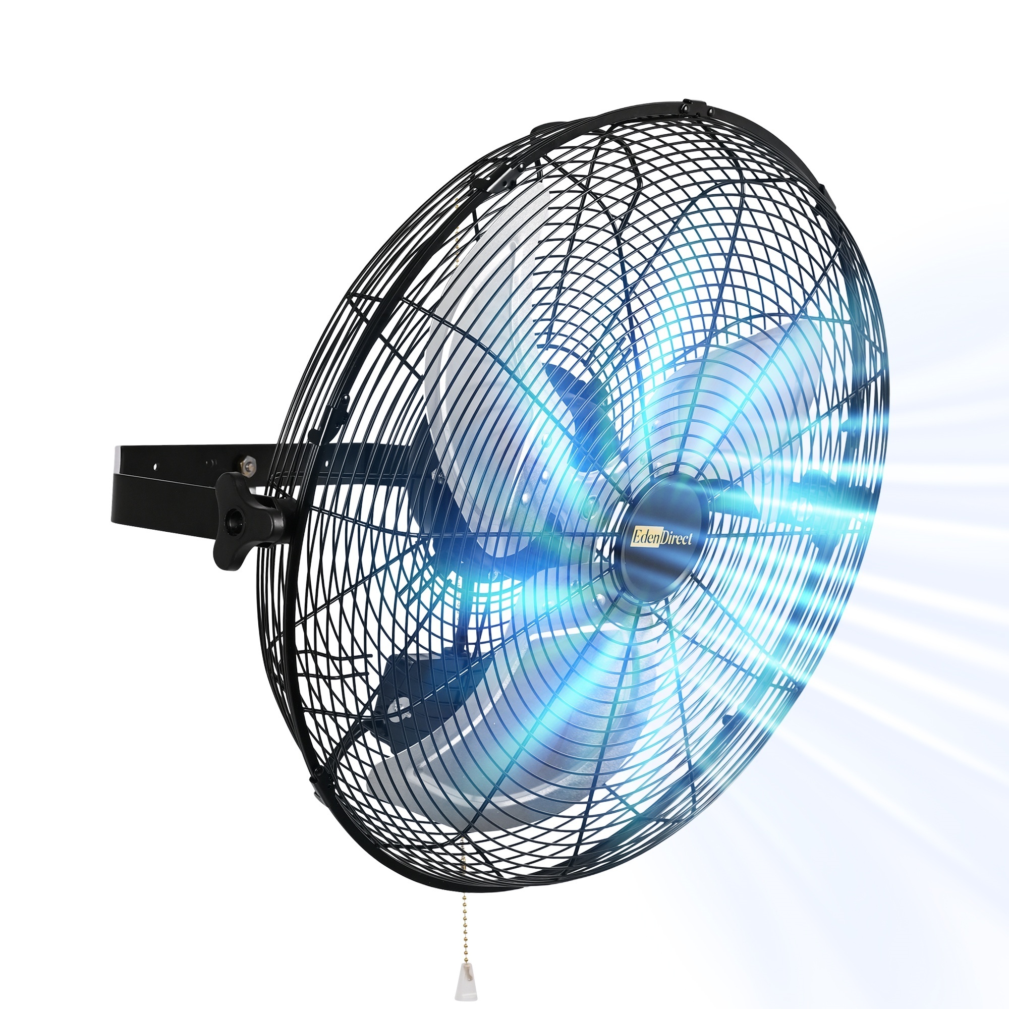 EdenDirect 18 in. 3-Speed Industrial Metal Wall Mount Fan in Black, with 360° Tilt, High Velocity, Easy Installation