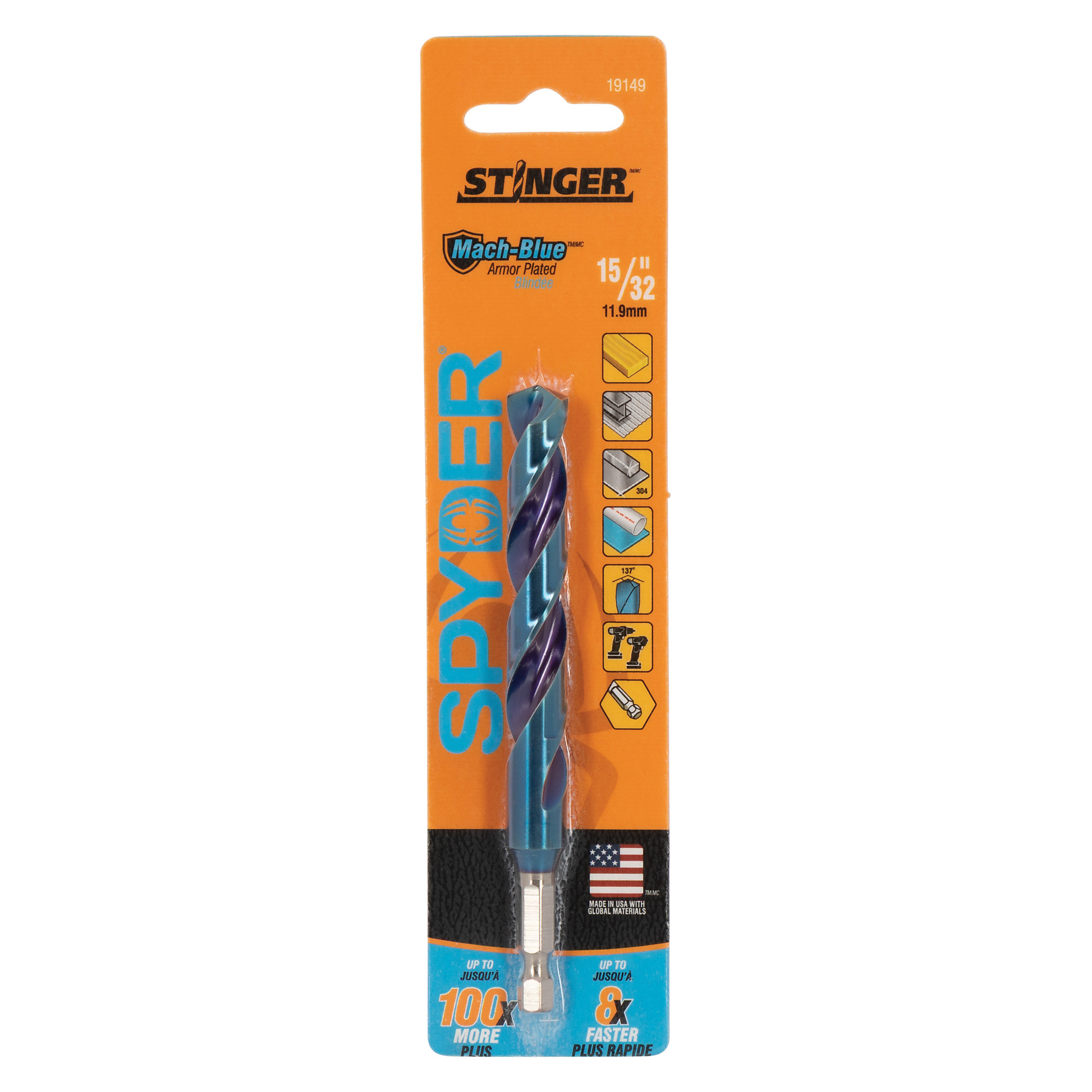 SPYDER 15/32-Inch  Hex Shank Drill Bit 19149